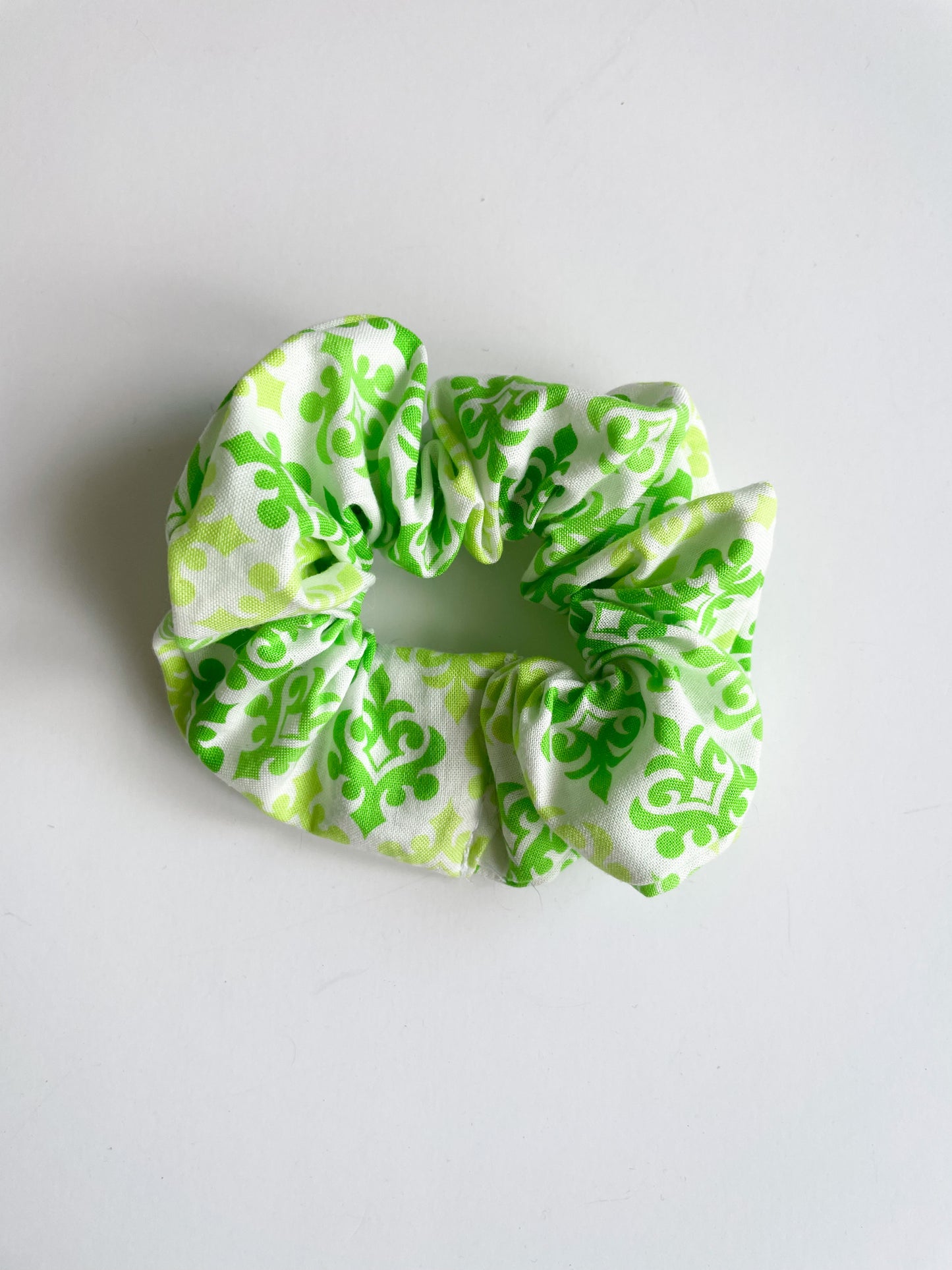 Green and Lime Brocade Upcycled Scrunchies