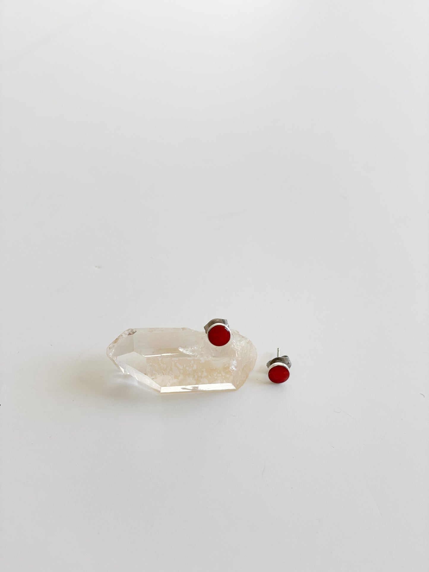 .925 Sterling Silver and Red Stone Stud Earrings