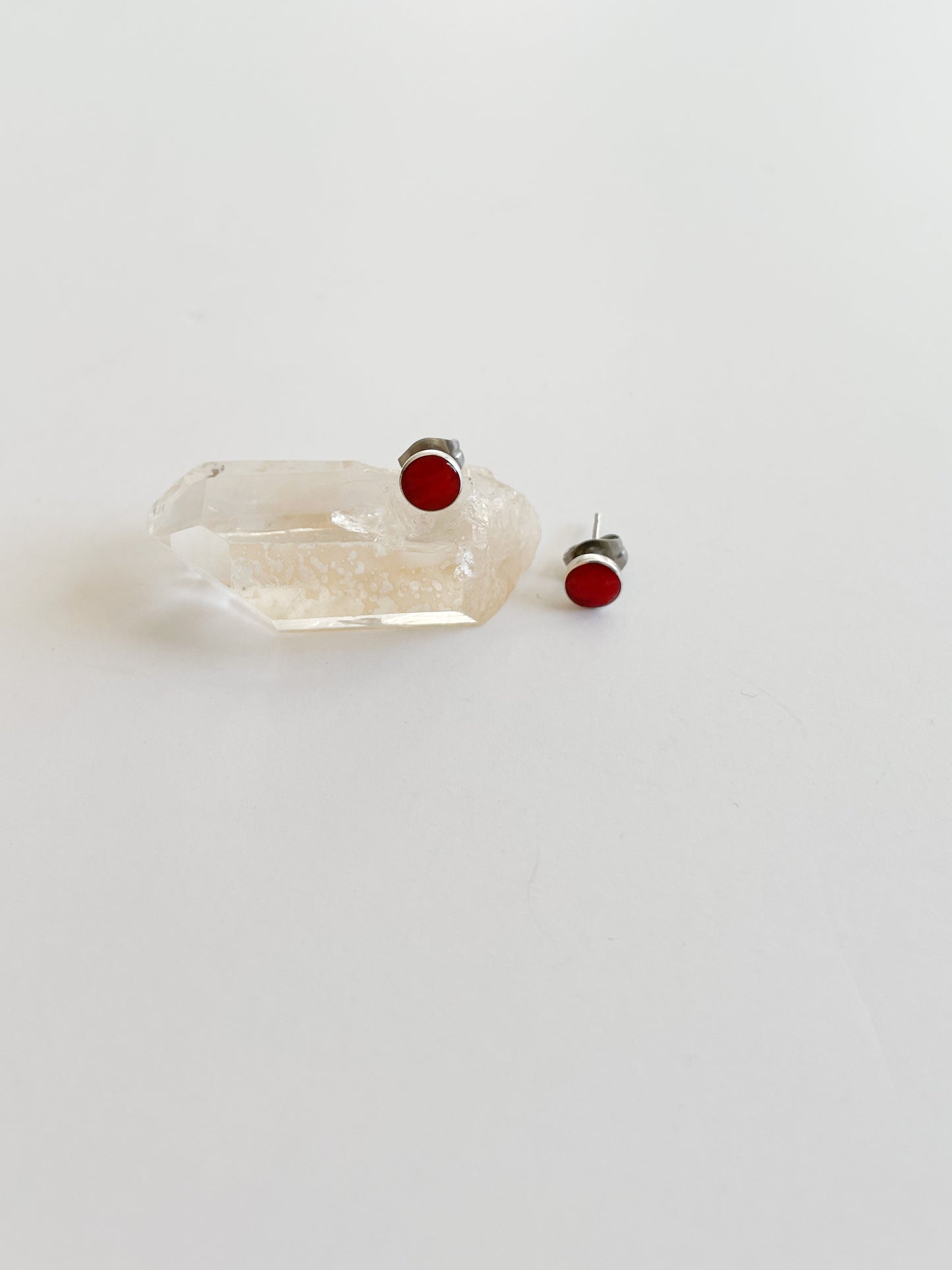 .925 Sterling Silver and Red Stone Stud Earrings
