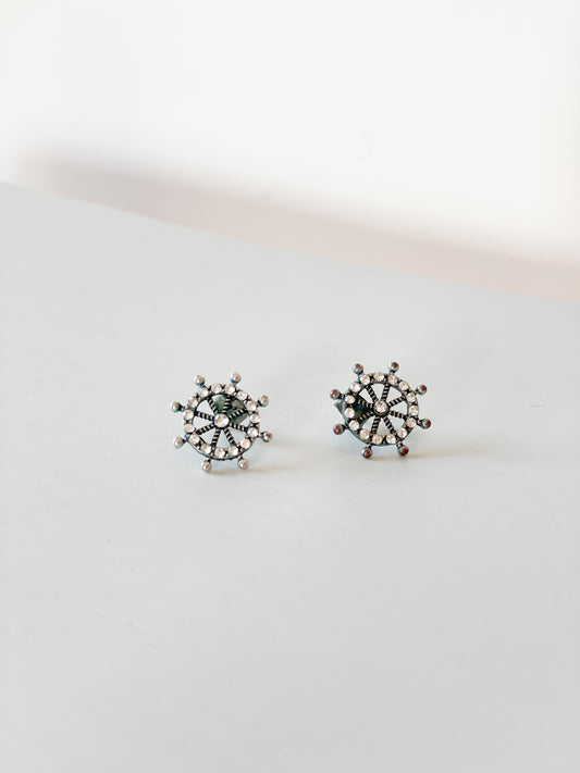 Nautical Ship Helm Sparkly Stud Earrings