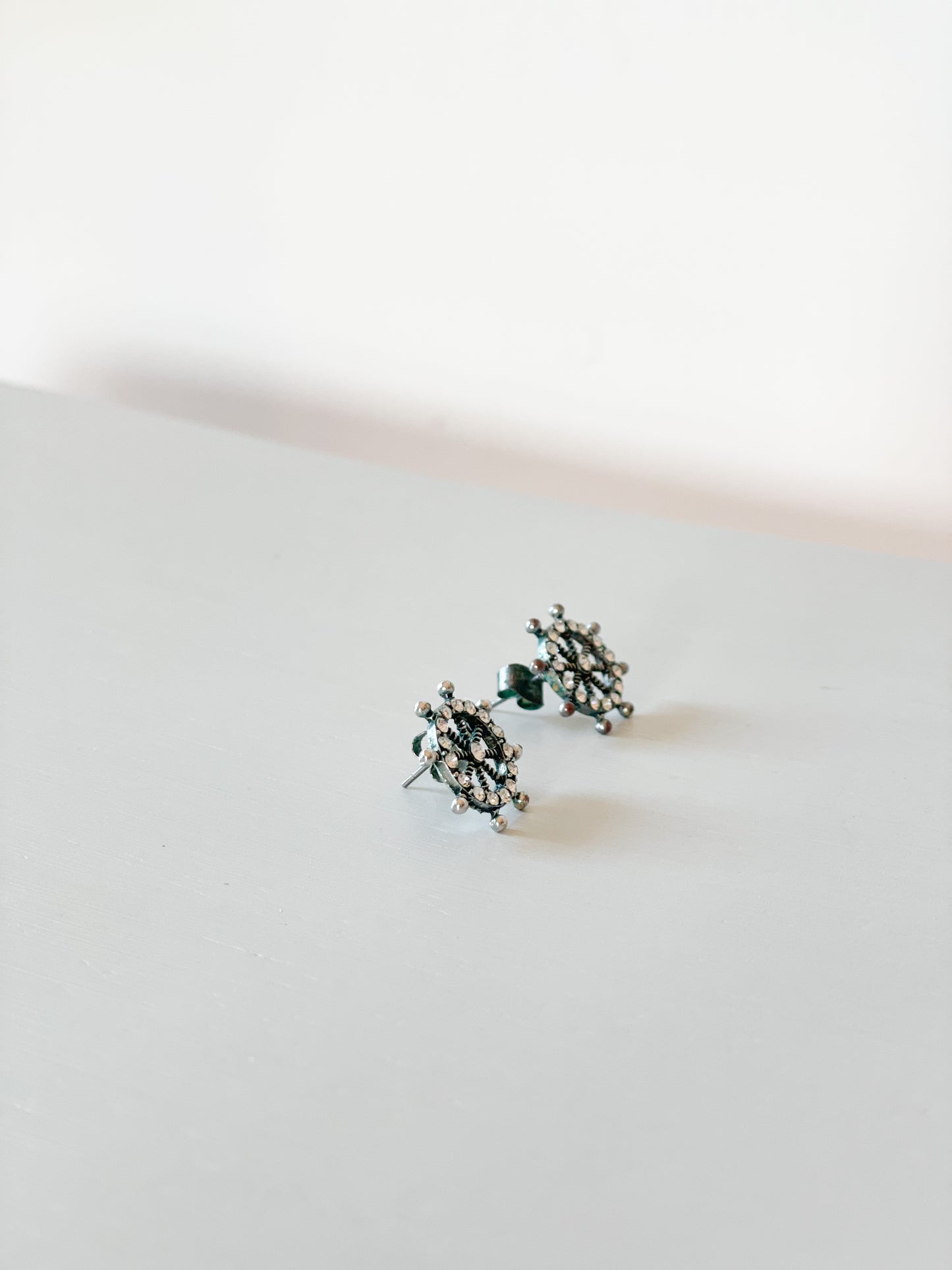 Nautical Ship Helm Sparkly Stud Earrings