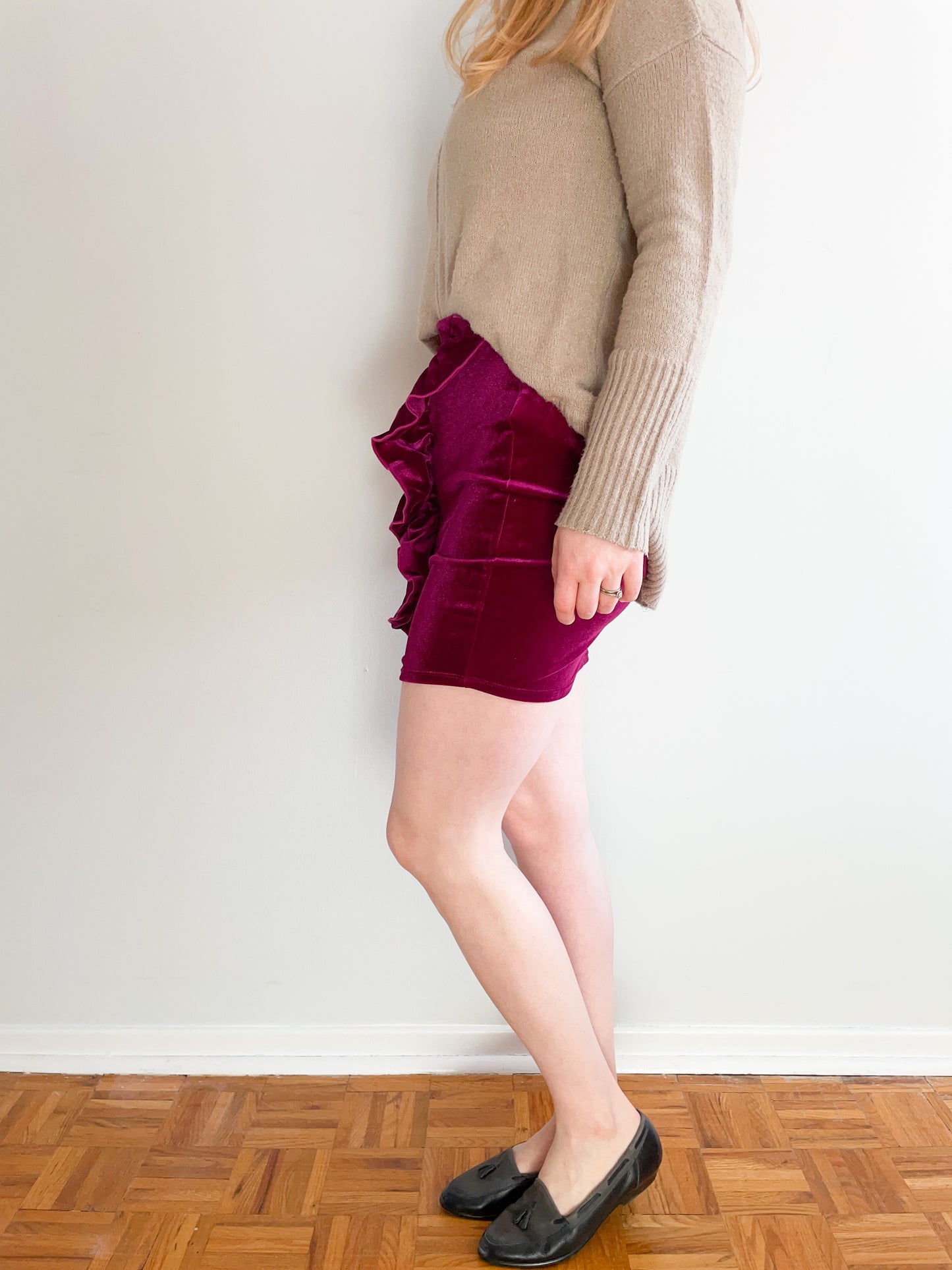Forever 21 Deep Magenta Velvet Ruffled Mini Skirt - XS/S