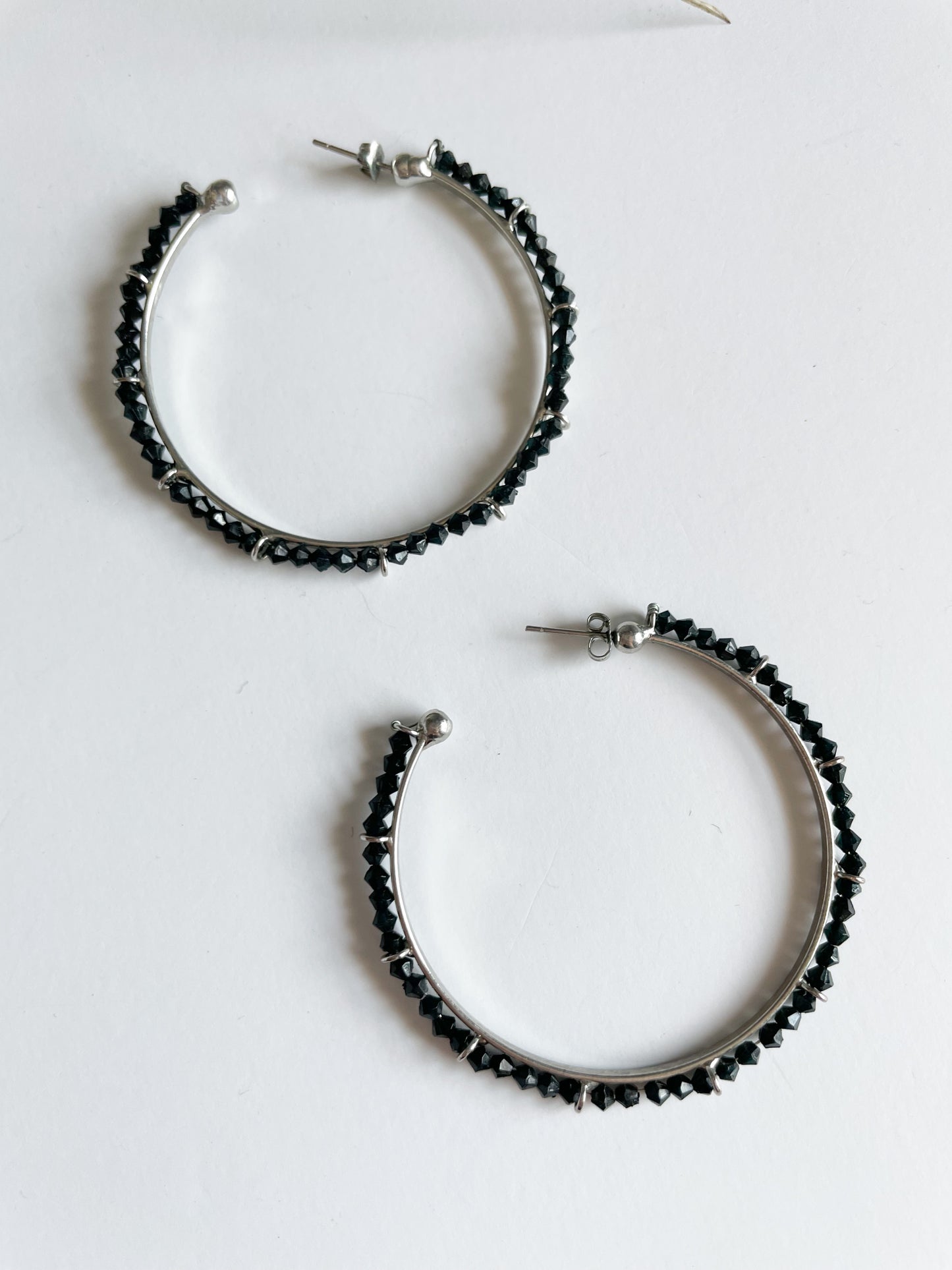 Black Beaded Oversized Hoop Earrings