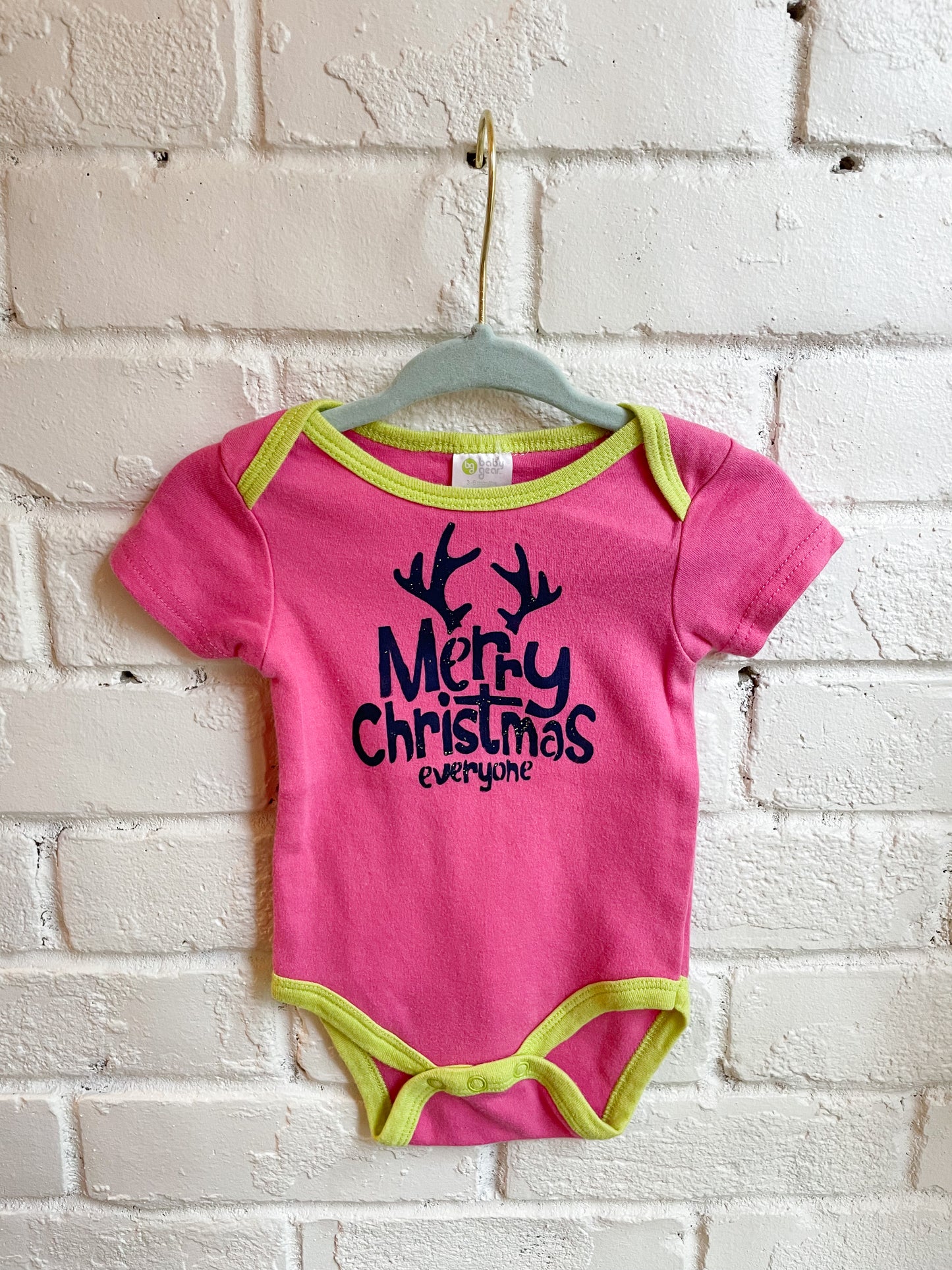 Baby Gear Pink Merry Christmas Metallic Baby Body Suit - 3-6 Months