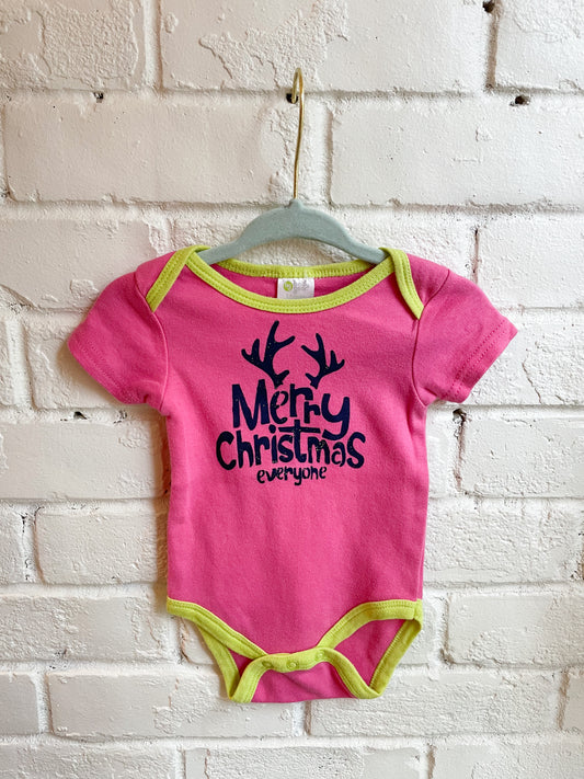 Baby Gear Pink Merry Christmas Metallic Baby Body Suit - 3-6 Months