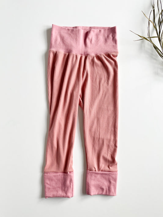 Dusty Rose Ribbed Grow-With-Me Baby Leggings - 6 Months - 3 years