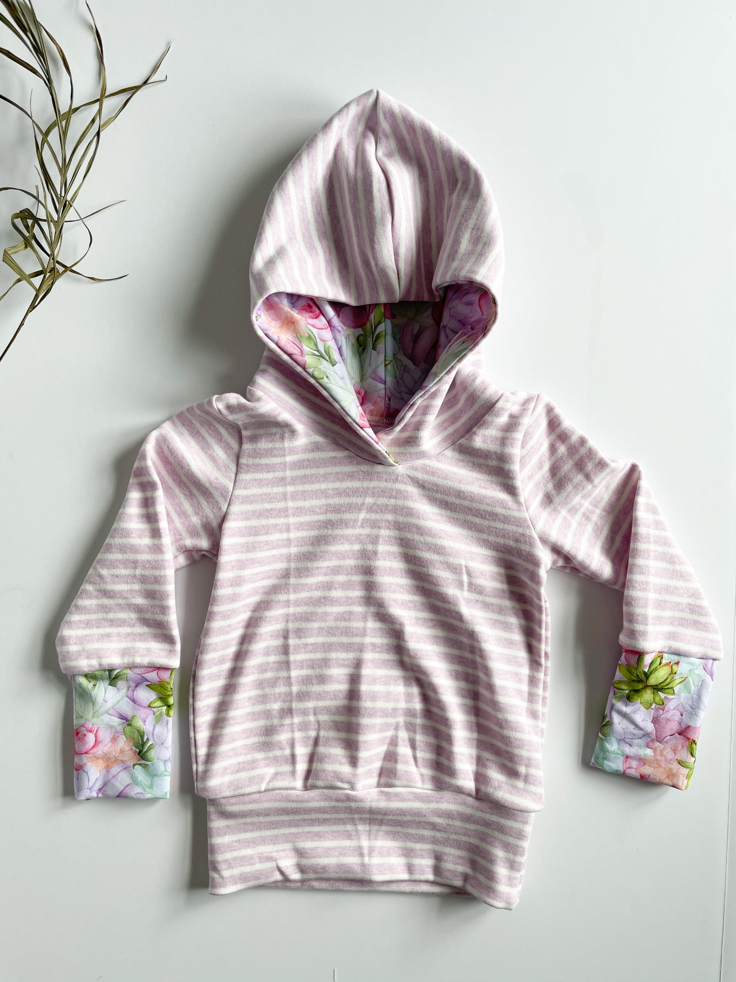 Pastel Lilac Succulent Striped Grow-With-Me Baby Hoodie - 6 Months - 3 Years
