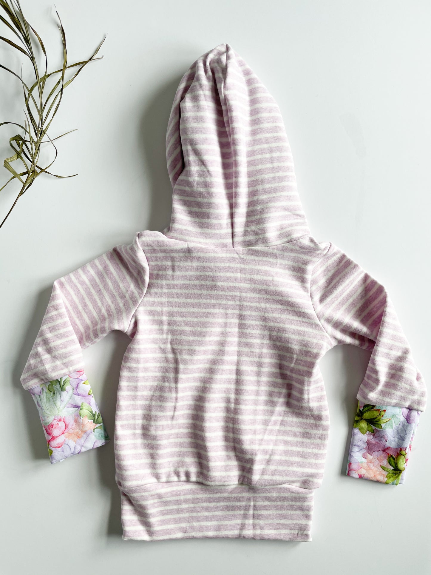 Pastel Lilac Succulent Striped Grow-With-Me Baby Hoodie - 6 Months - 3 Years
