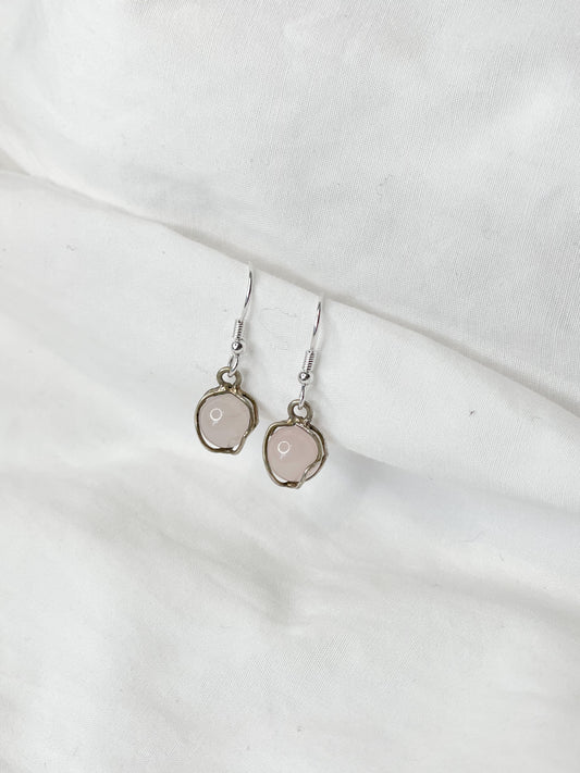 Silver Plated Pink Quartz Orb Wire Wrapped Earrings