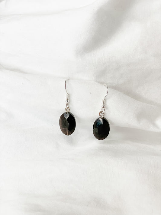 Silver Plated Black Multifaceted Bead Earrings