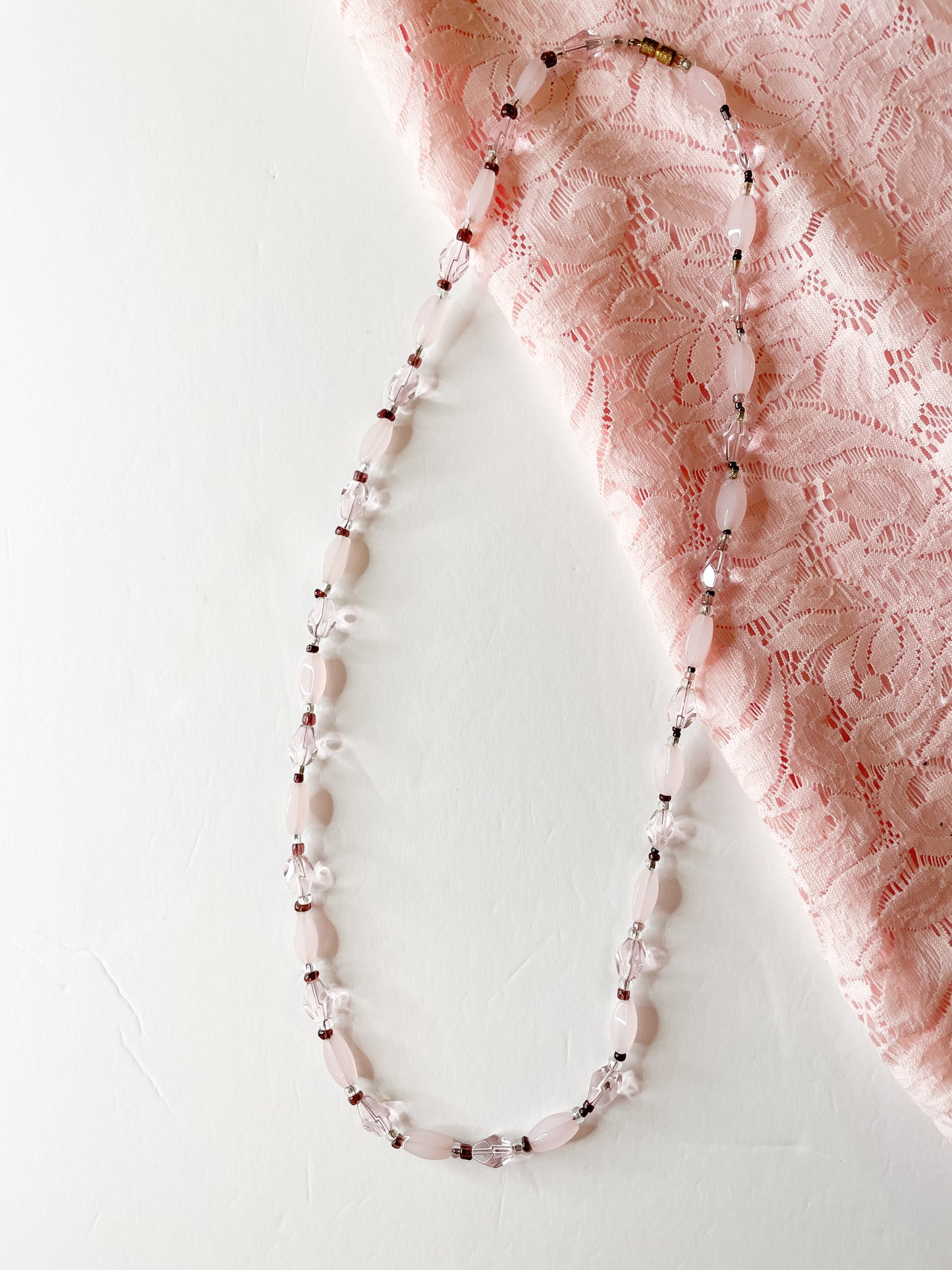 Milky Blush Pink Beaded Necklace