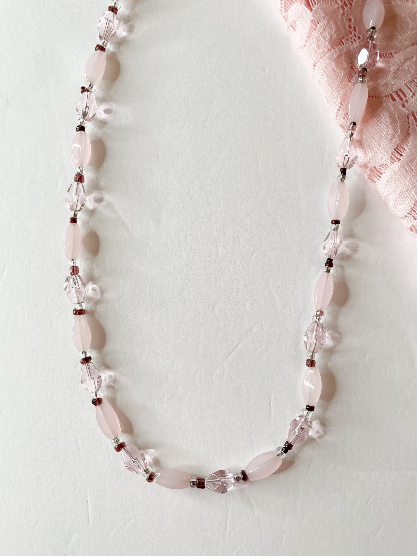 Milky Blush Pink Beaded Necklace