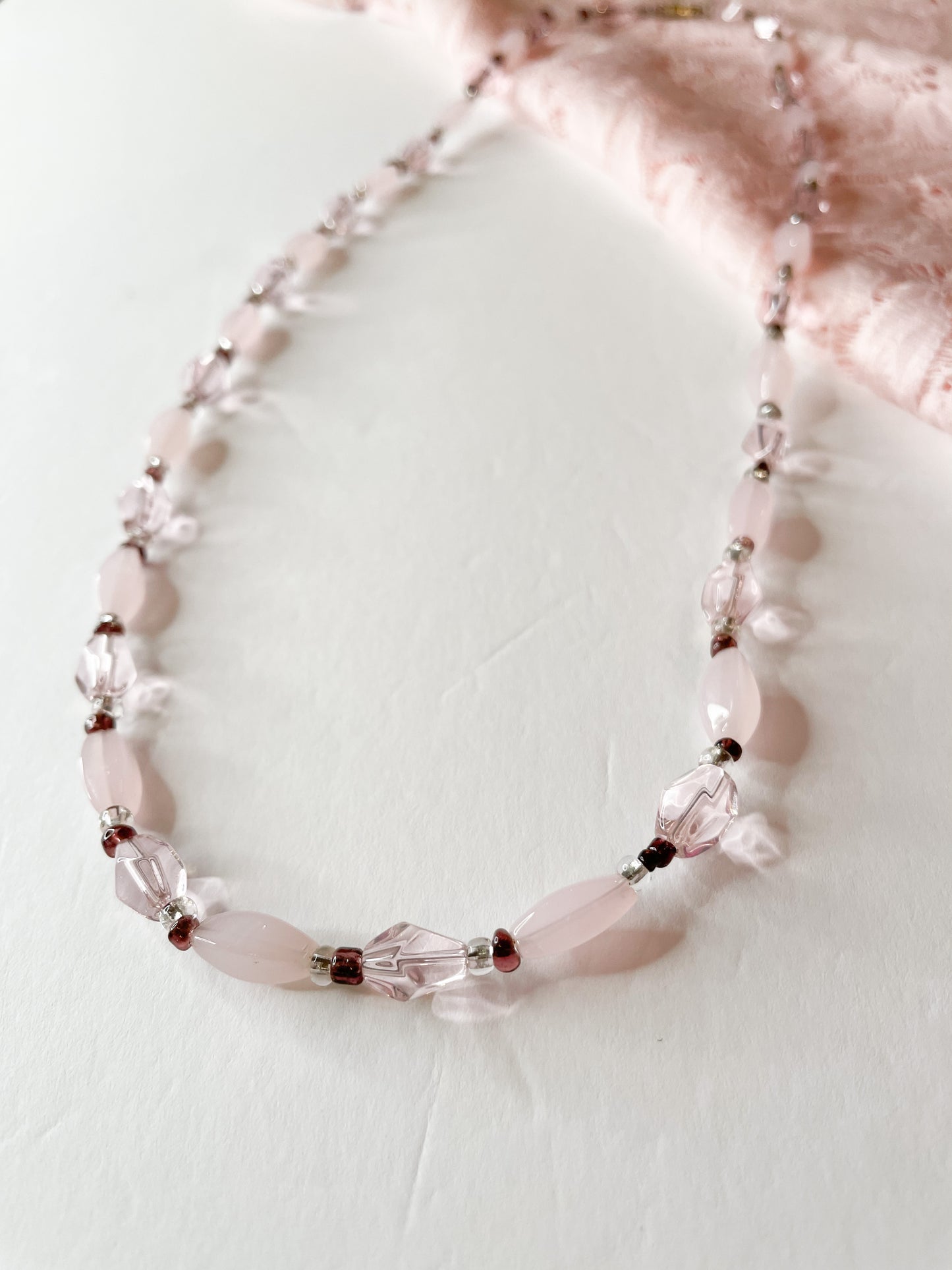 Milky Blush Pink Beaded Necklace