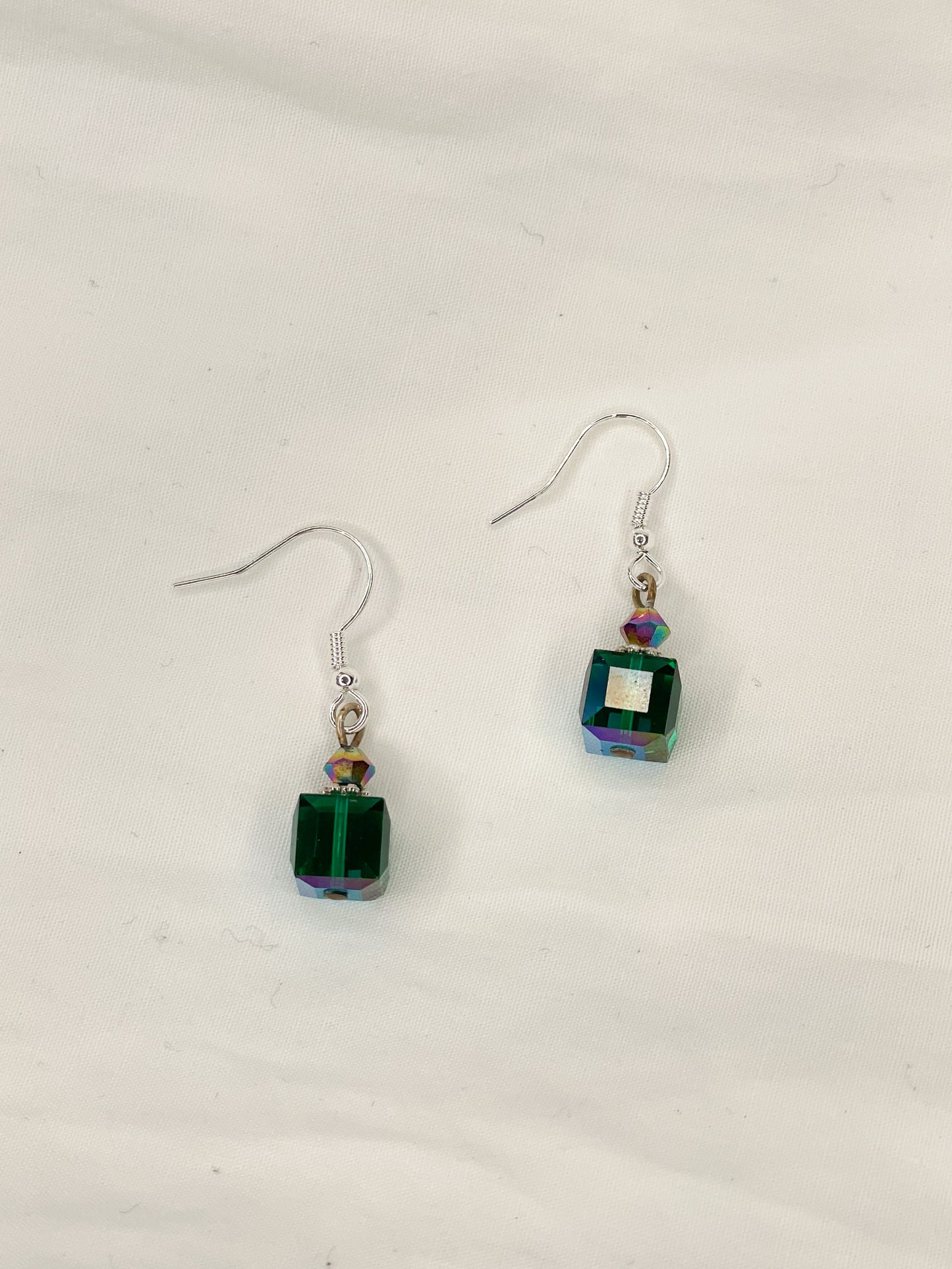 Silver Plated Blue Green Sparkle Drop Earrings