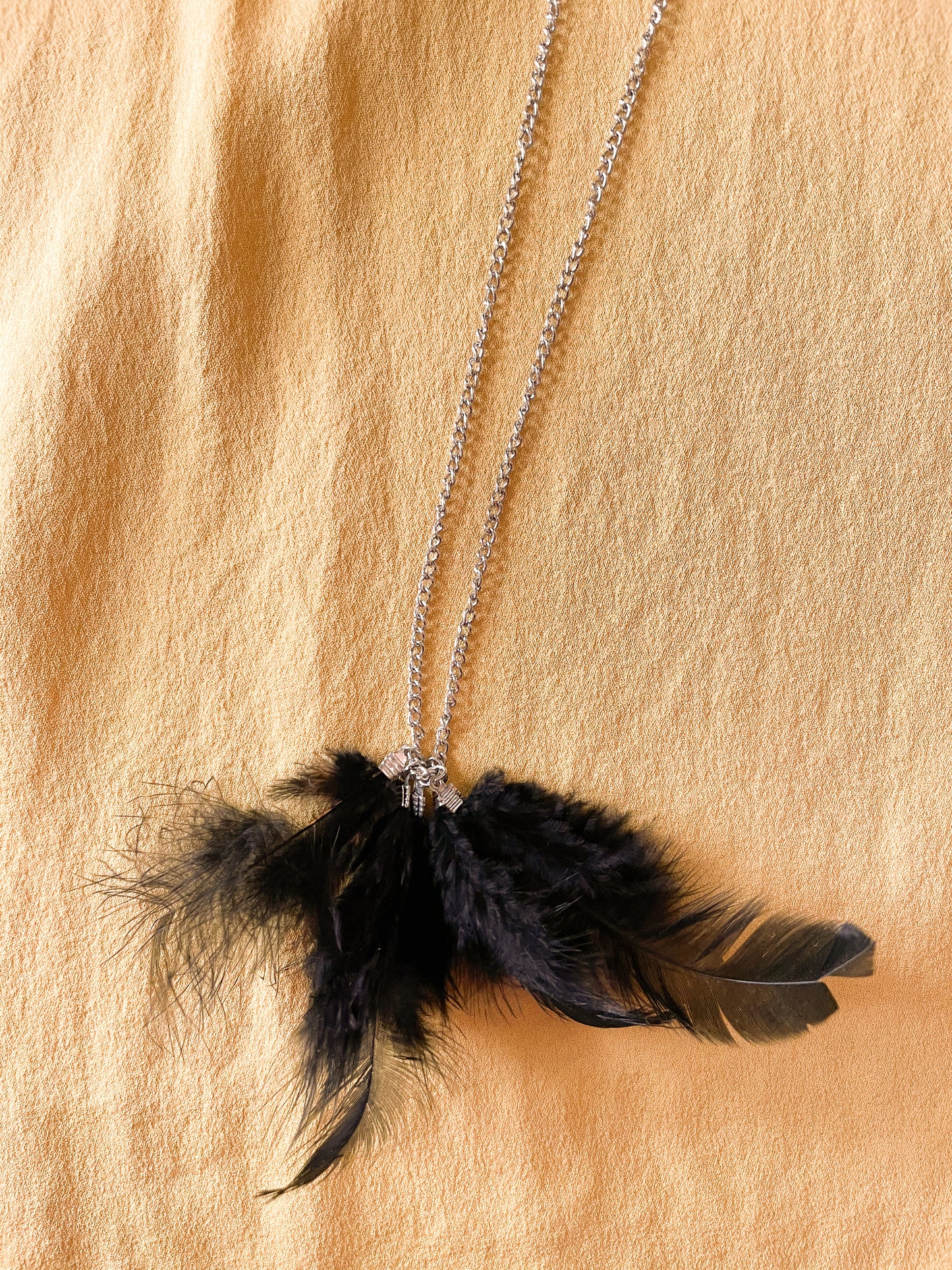 Black Cluster Feather Long Necklace