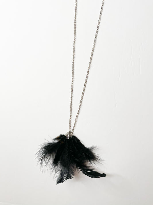 Black Cluster Feather Long Necklace