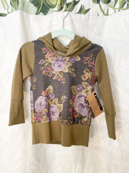 Olive Dusty Floral Cotton Stretch Grow-With-Me Baby Hoodie - 3 to 12 Months