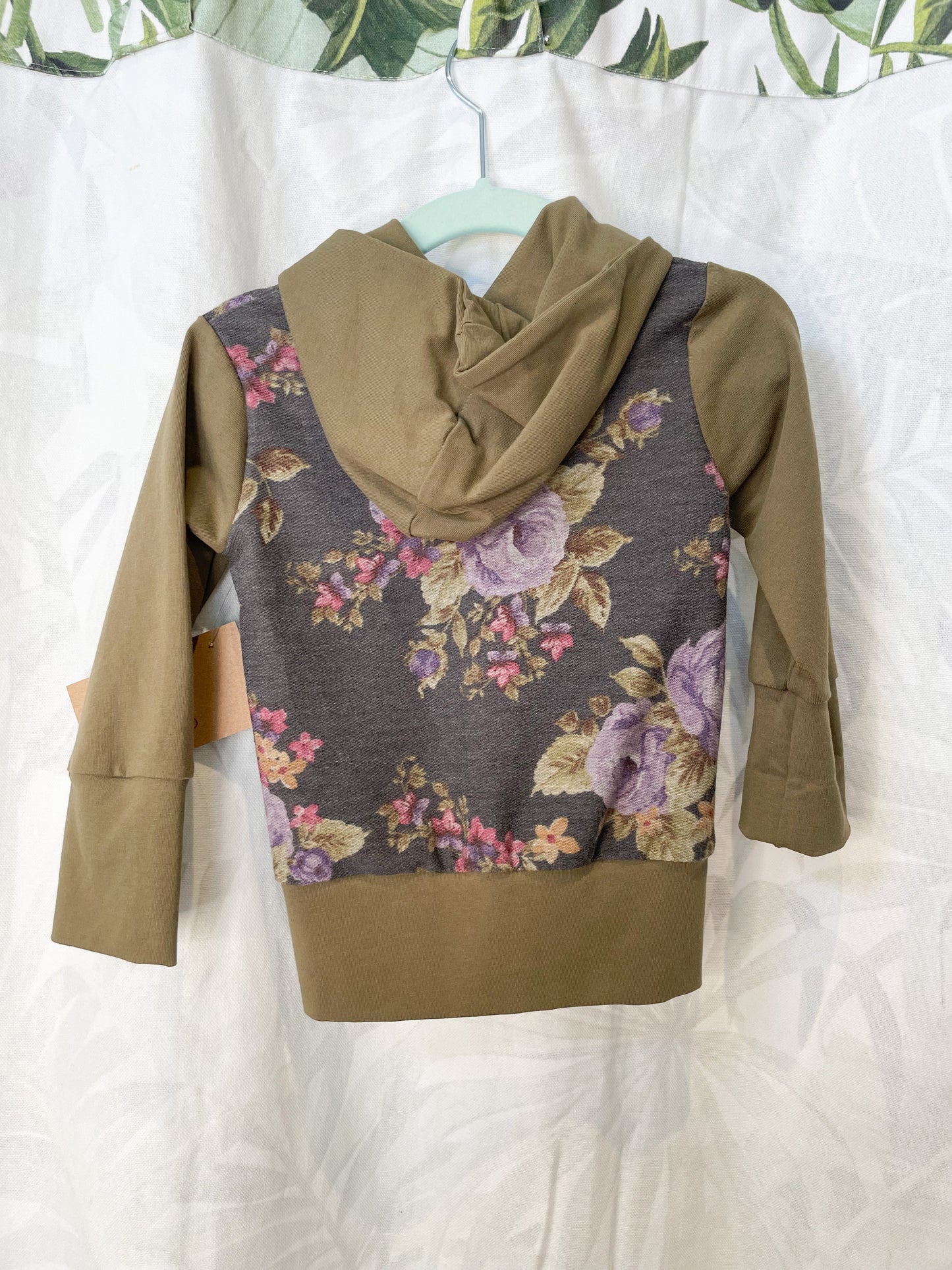 Olive Dusty Floral Cotton Stretch Grow-With-Me Baby Hoodie - 3 to 12 Months
