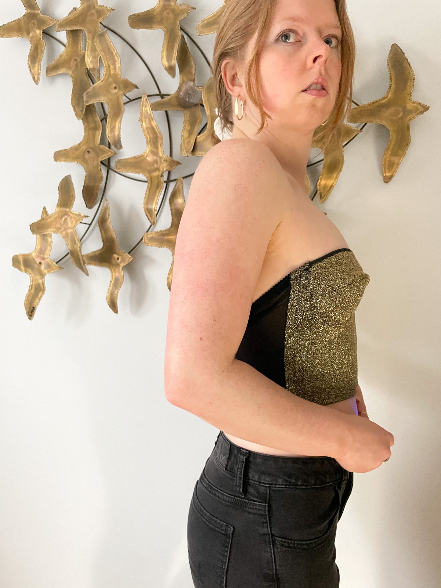 Gold Lamé Cropped Corset Top - Small