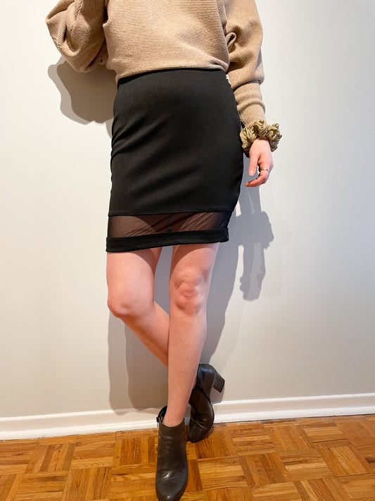 Black High Rise Stretch Sheer Panel Skirt - Medium