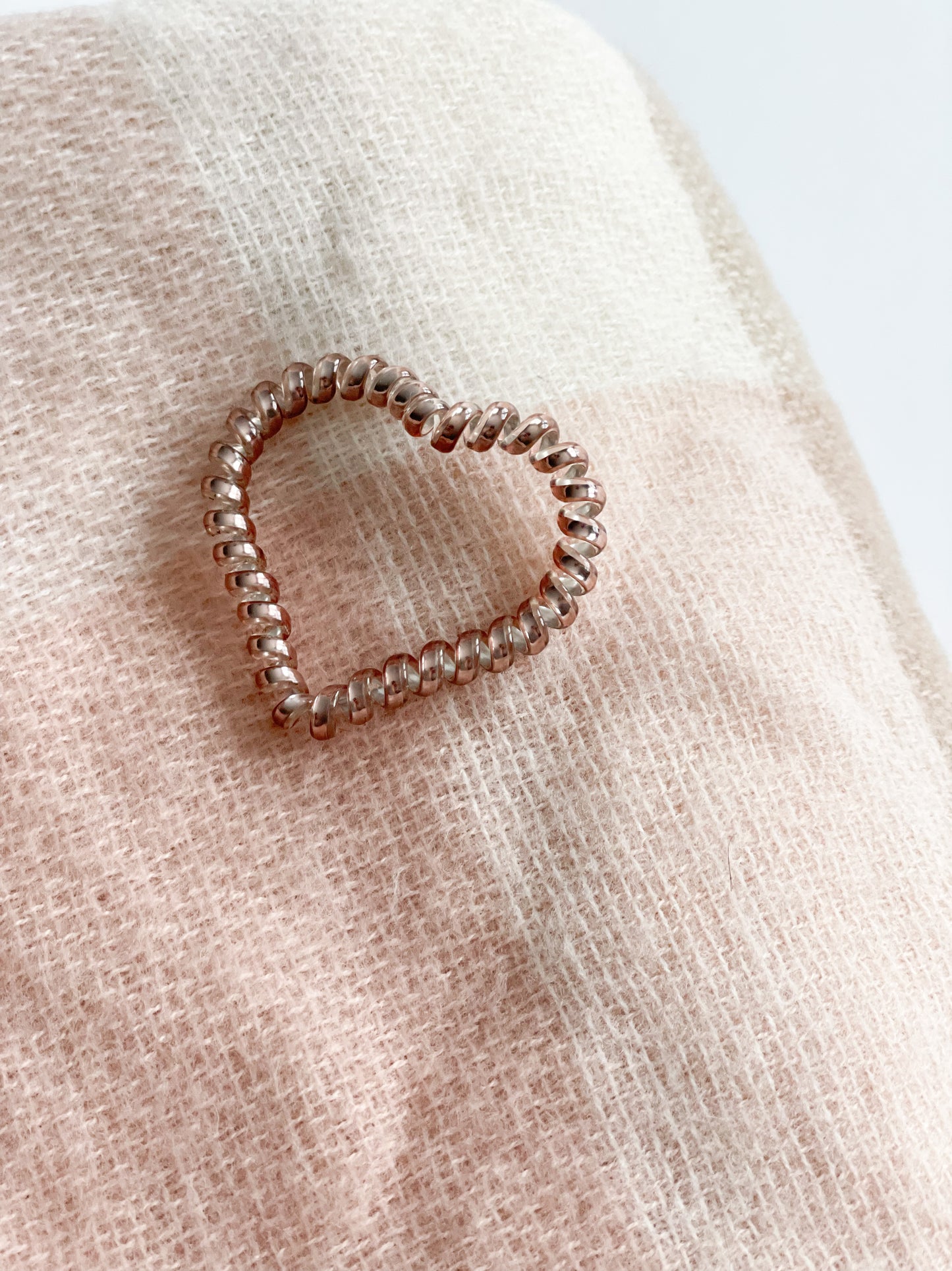 Metallic Pink Heart Spiral Hair Tie