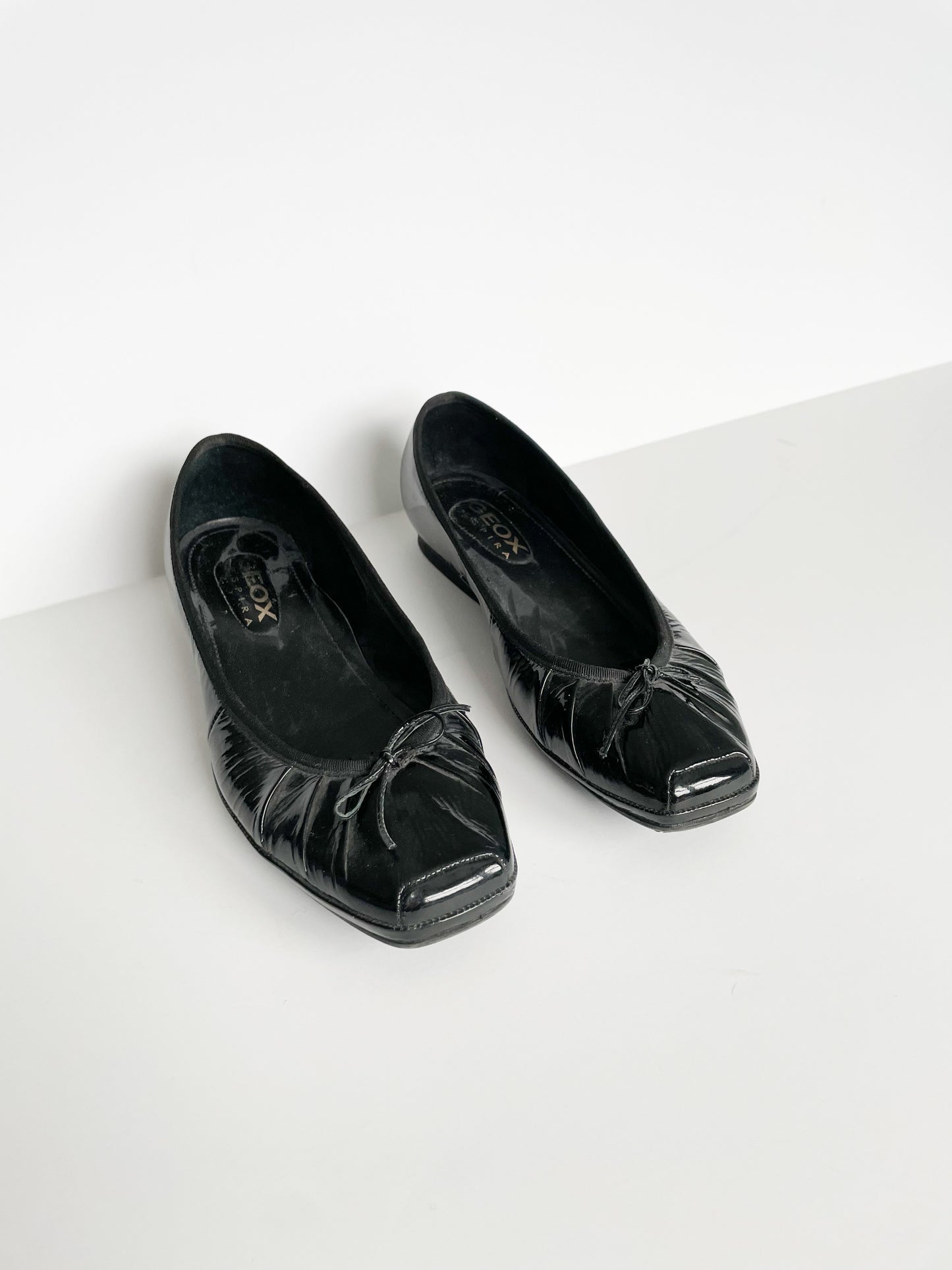 Geox Respira™ Respira Black Patent Square Toe Flats Slip On Shoes - Size 8