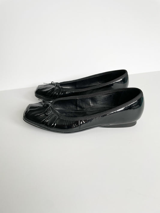 Geox Respira™ Respira Black Patent Square Toe Flats Slip On Shoes - Size 8