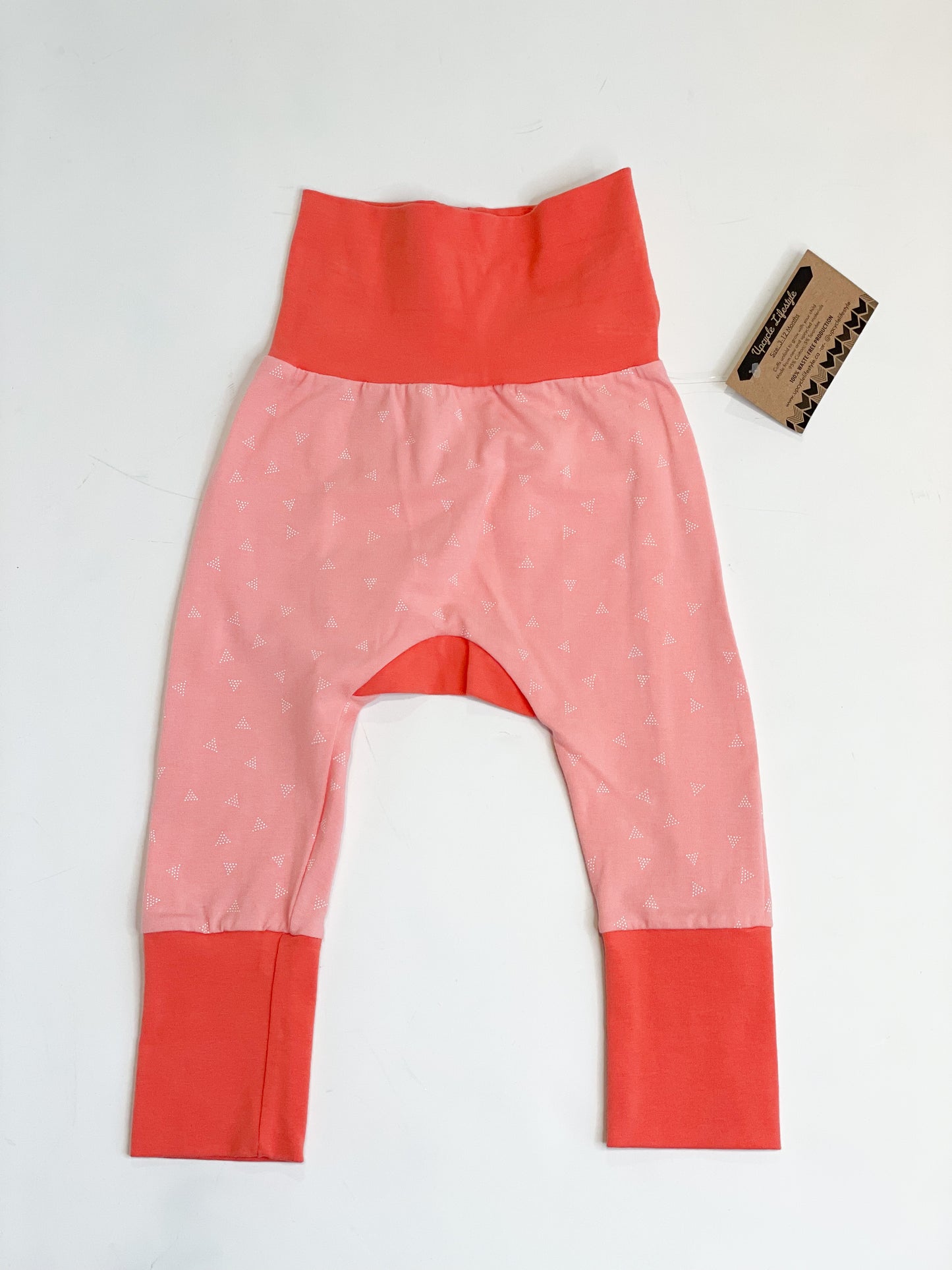 Peach Dotted Triangle Grow-With-Me Baby Harem Pants - 3 to 12 Months