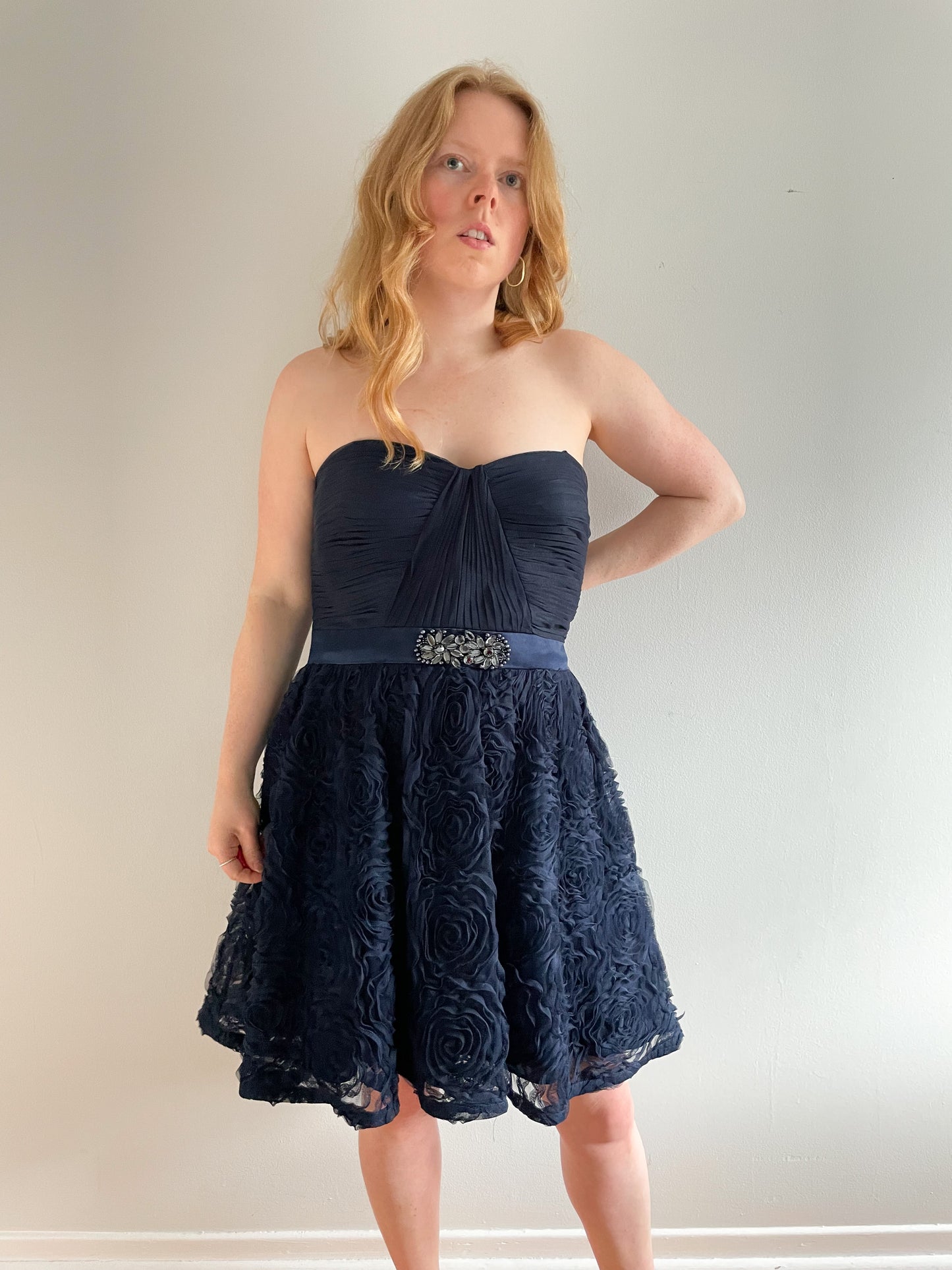 Adrianna Papell Navy Tulle Strapless Party Dress - Size 16