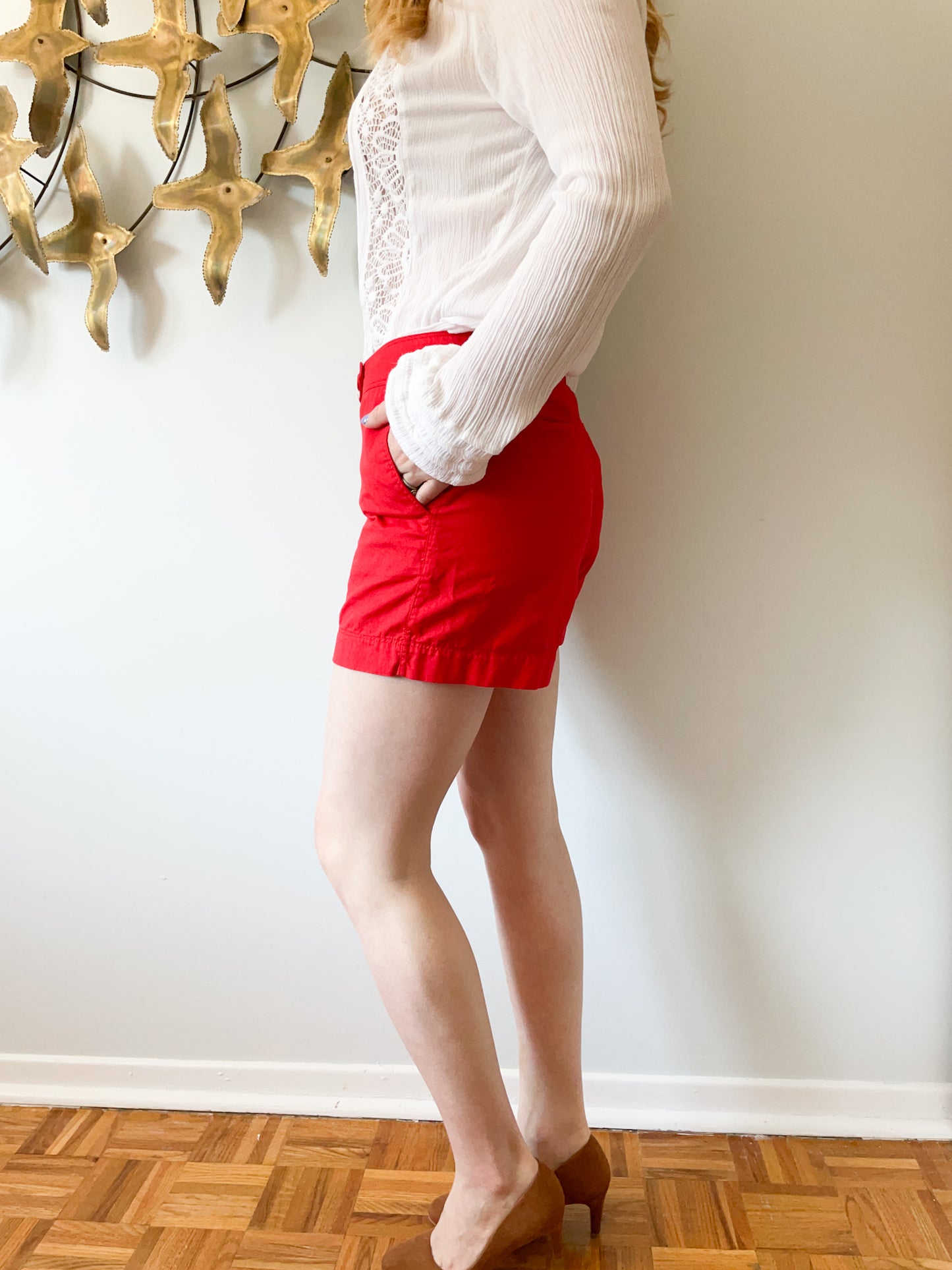 Beechers Brook Red High Rise Cotton Shorts - Size 4/6