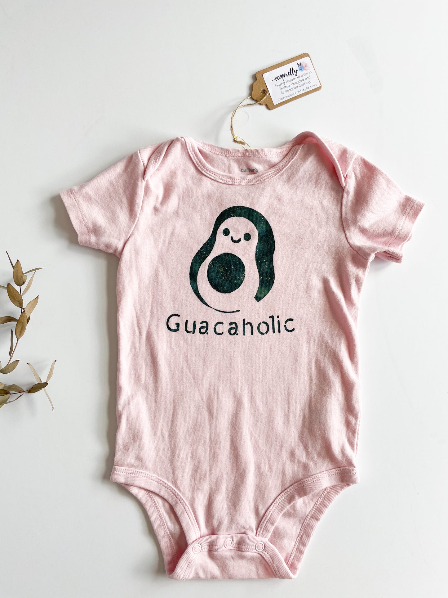 Baby Pink Avocado Guacaholic Upcycled Bodysuit by Eco Pretty - 24 Months