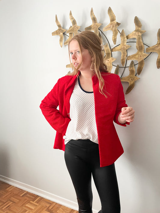 Erin London Ruched Red Open Blazer - Large