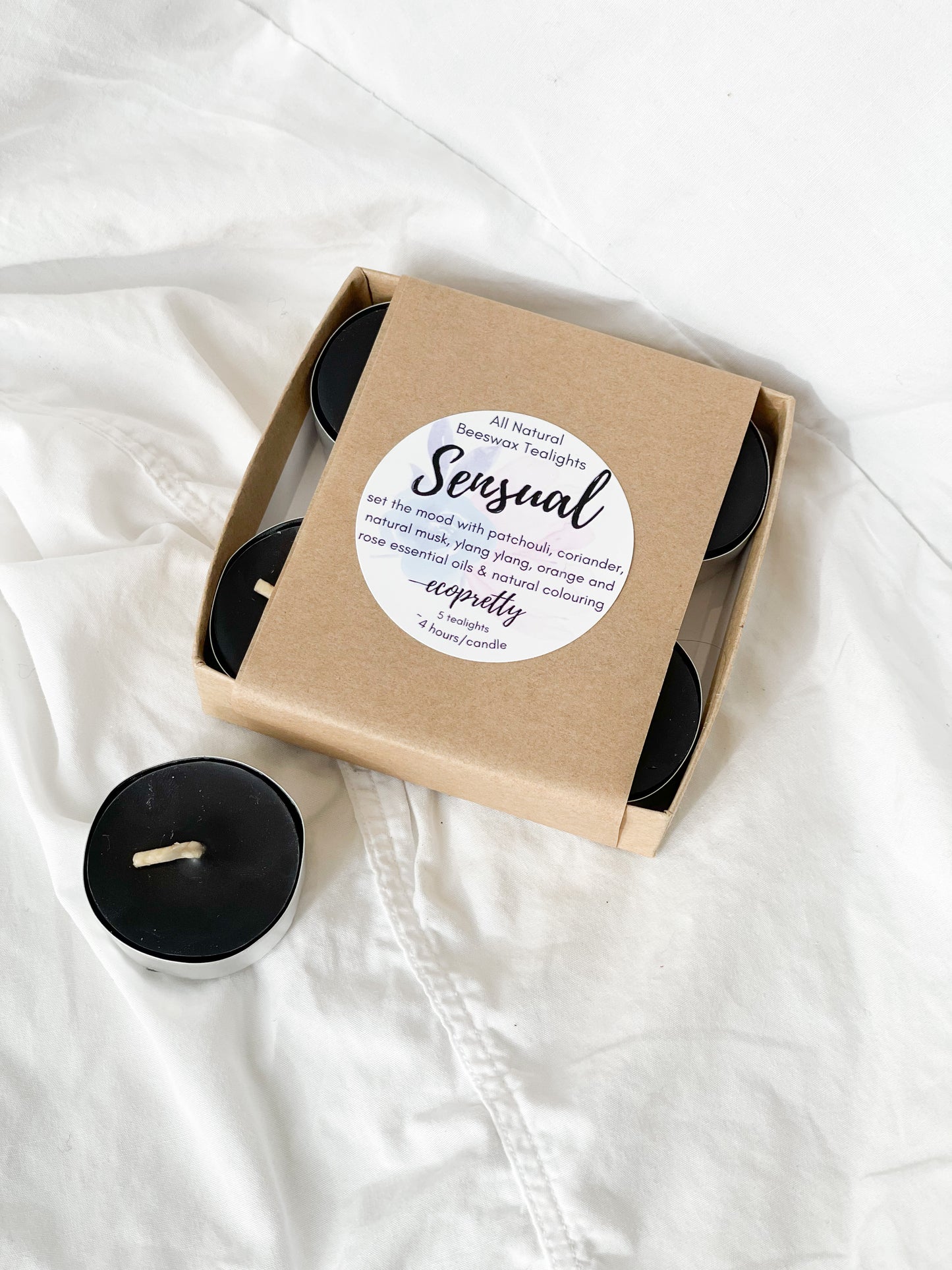 Sensual Natural Scented 100% Beeswax Tealight Candles - 5 Pack