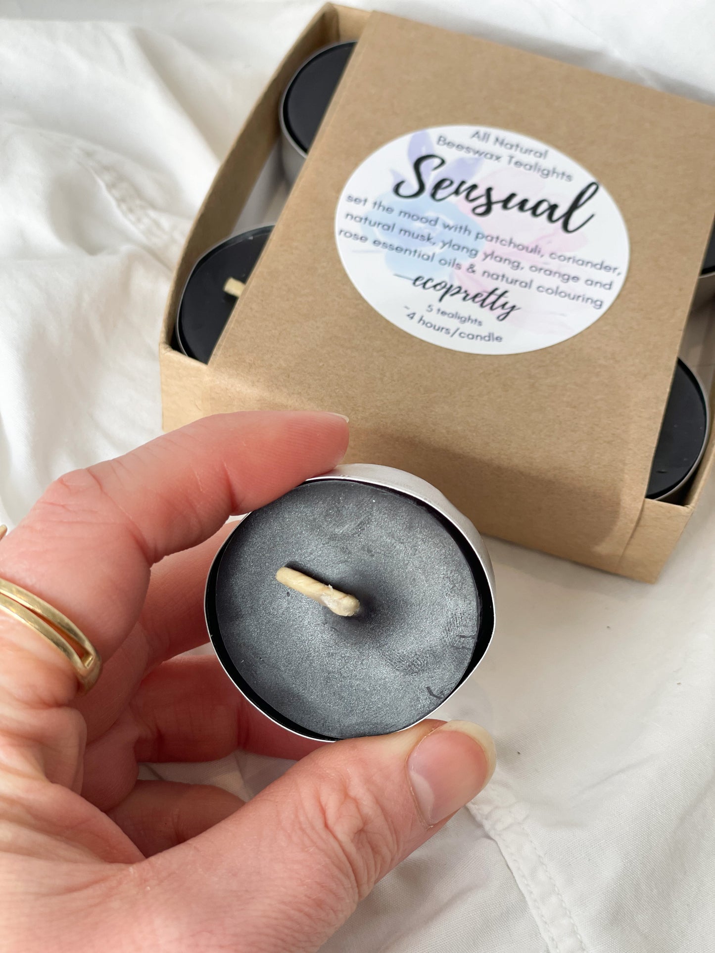 Sensual Natural Scented 100% Beeswax Tealight Candles - 5 Pack