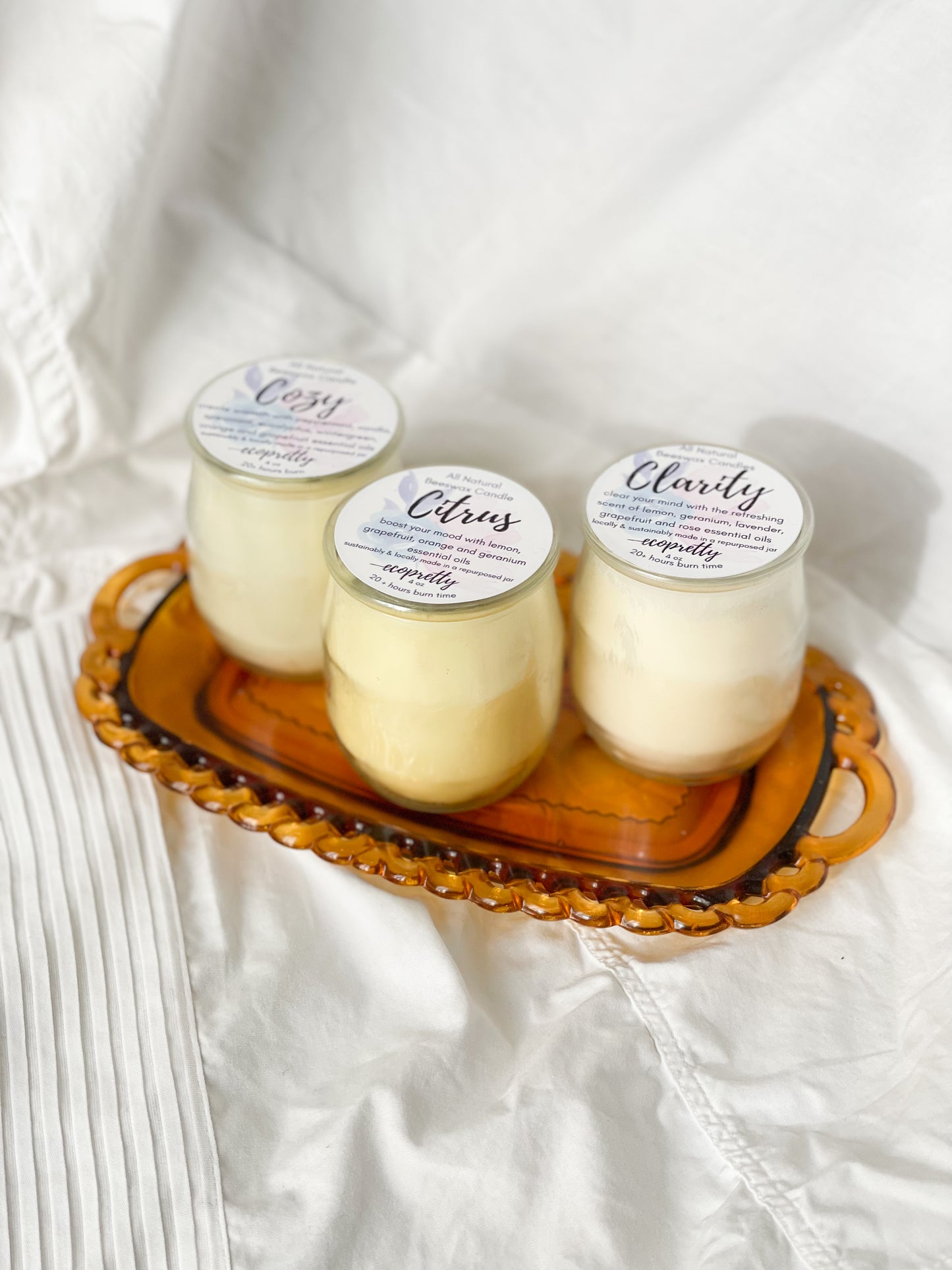 Cozy Scented Citrus Vanilla Mint Natural Scented 100% Beeswax Candle - 4oz