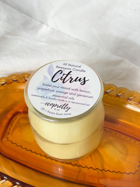 Citrus Creamsicle Natural Scented 100% Beeswax Candle - 4oz