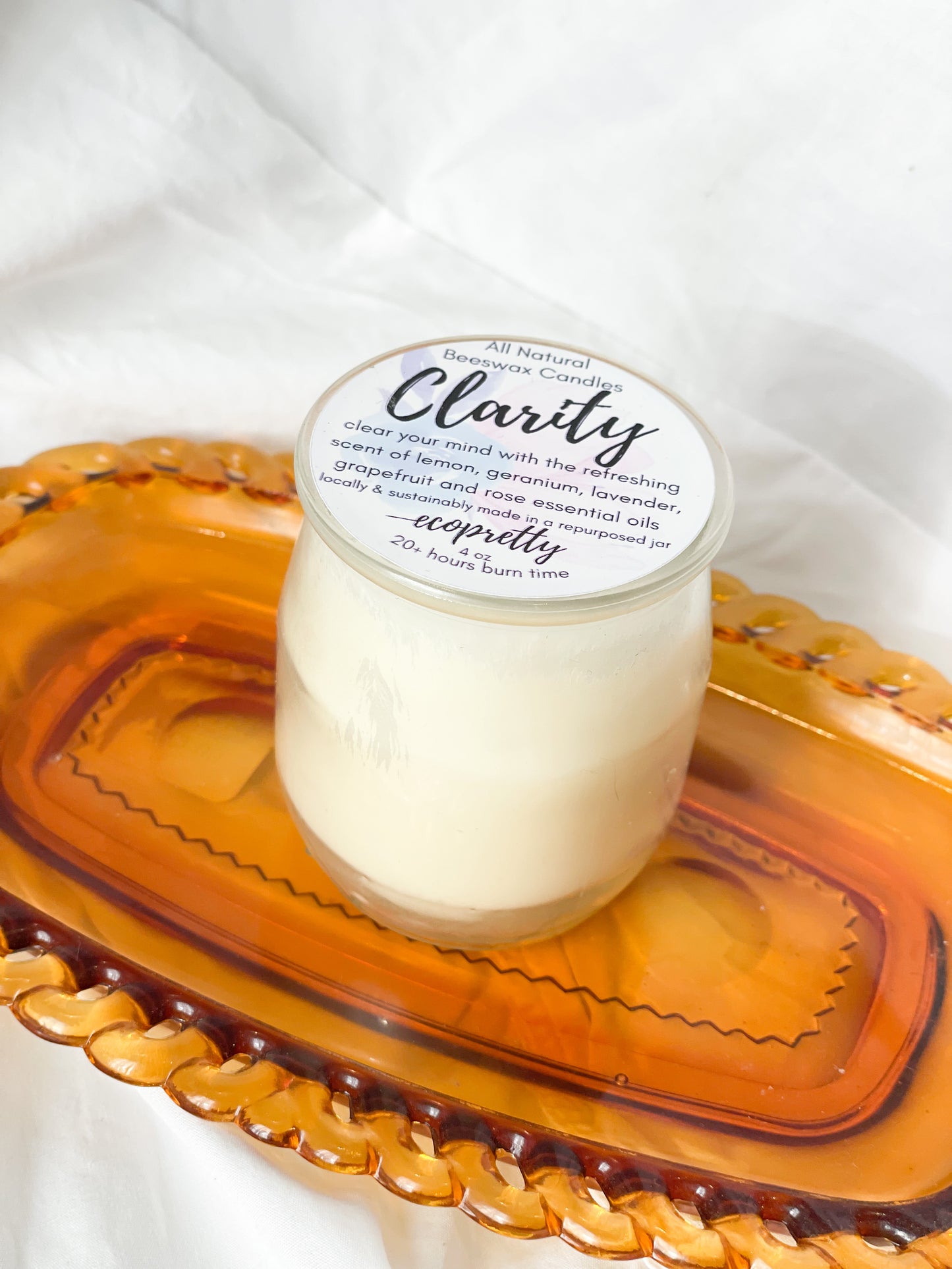 Clarity Scented Floral Citrus Natural Scented 100% Beeswax Candle - 4oz