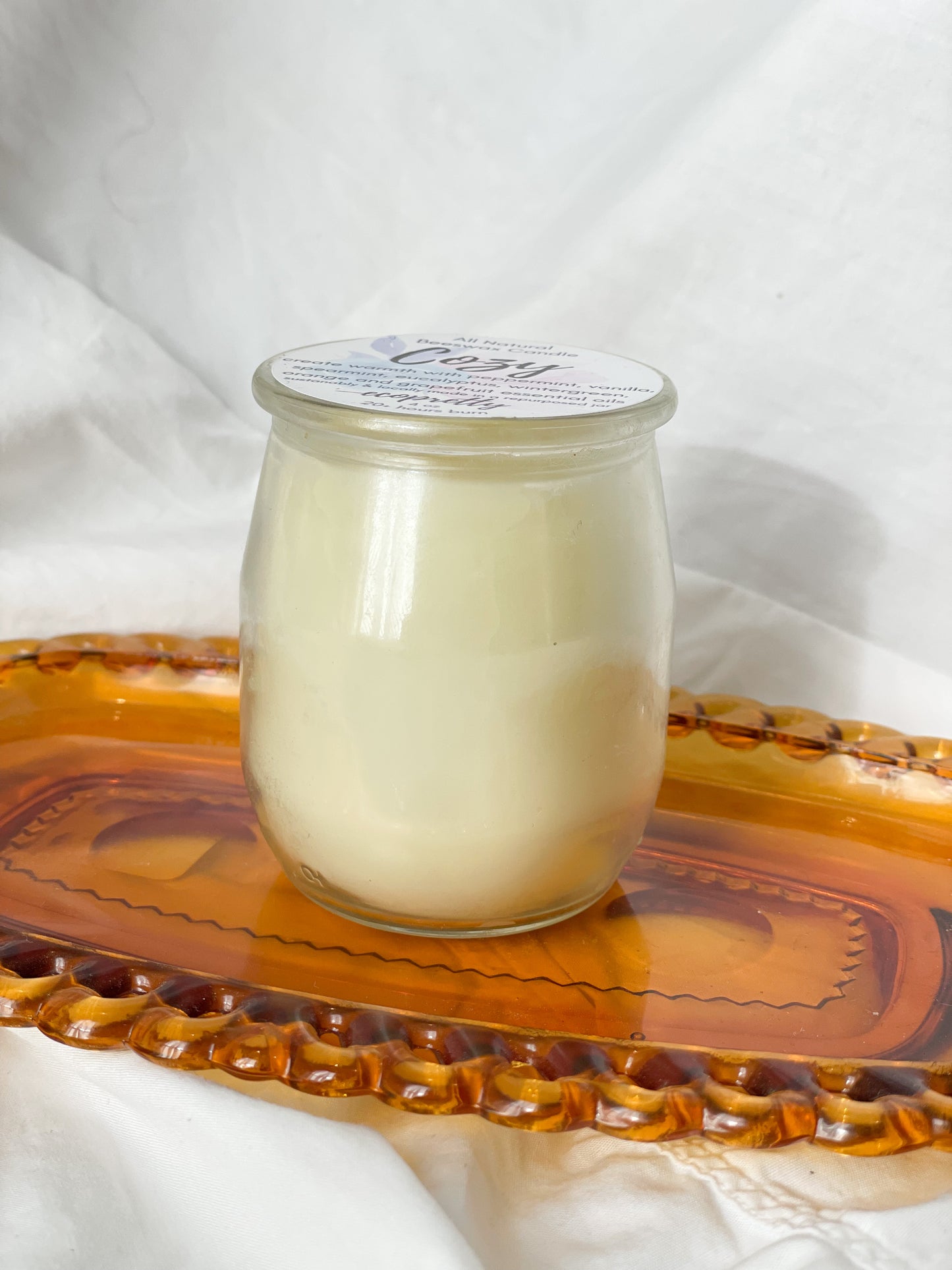 Cozy Scented Citrus Vanilla Mint Natural Scented 100% Beeswax Candle - 4oz
