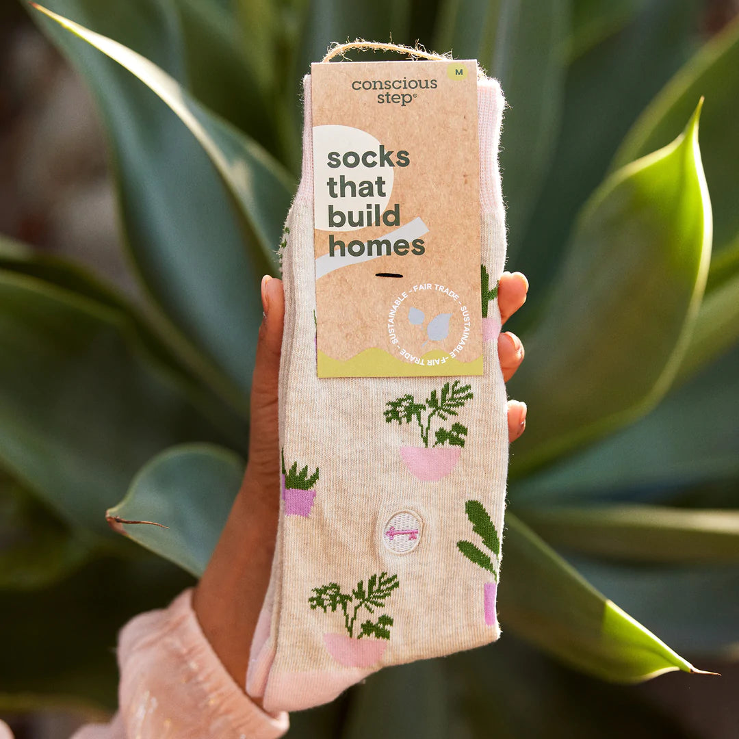 Socks that Build Homes - Pink Taupe With Plants