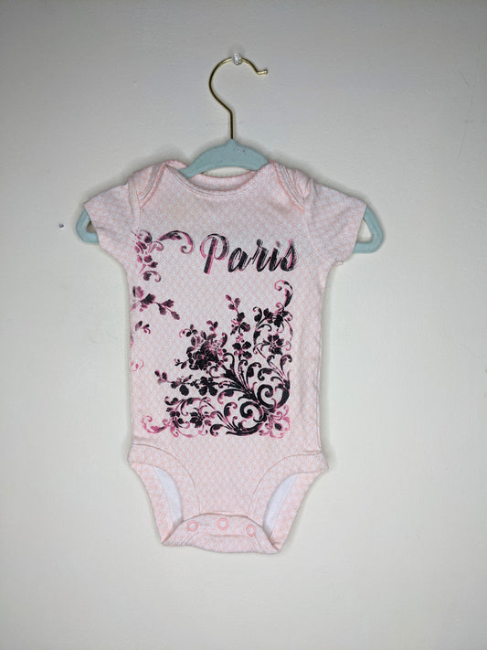 Light Pink Upcycled Paris Garden Baby Bodysuit - 3 months