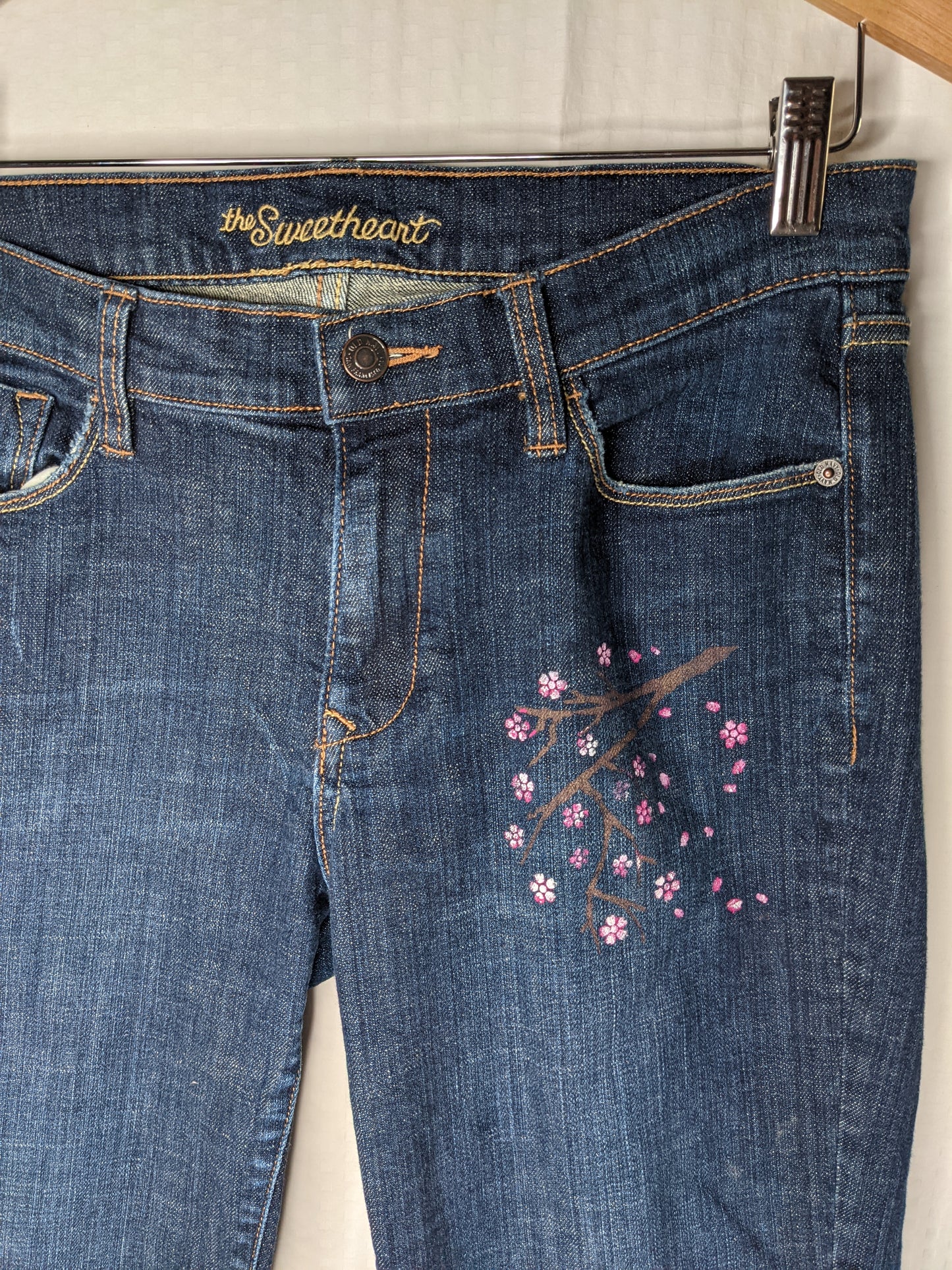 Eco Pretty Upcycled Cherry Blossom Print Dark Wash Skinny Jeans - Size 6
