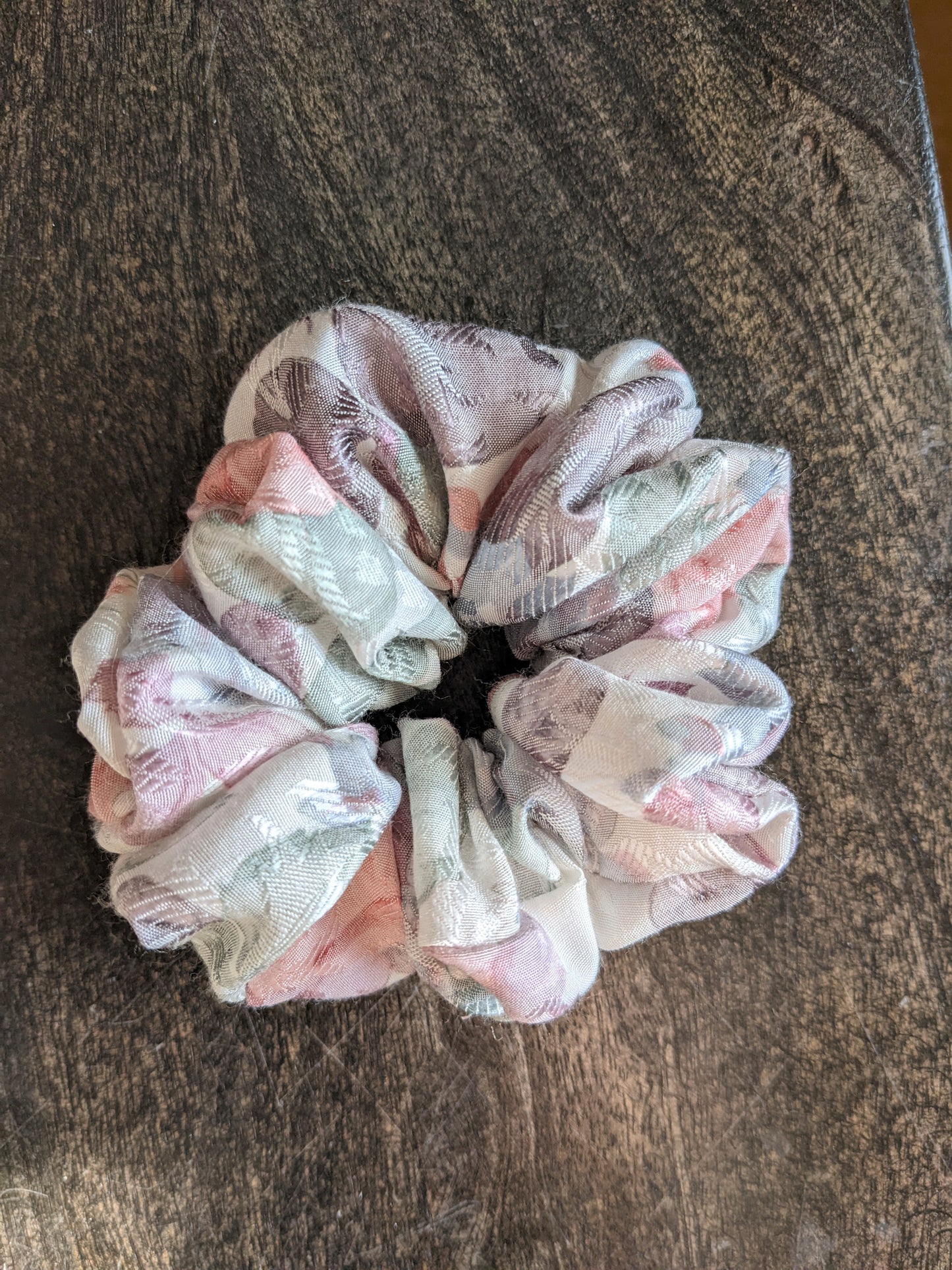 Dusty Pastel Floral Satin Upcycled Scrunchie