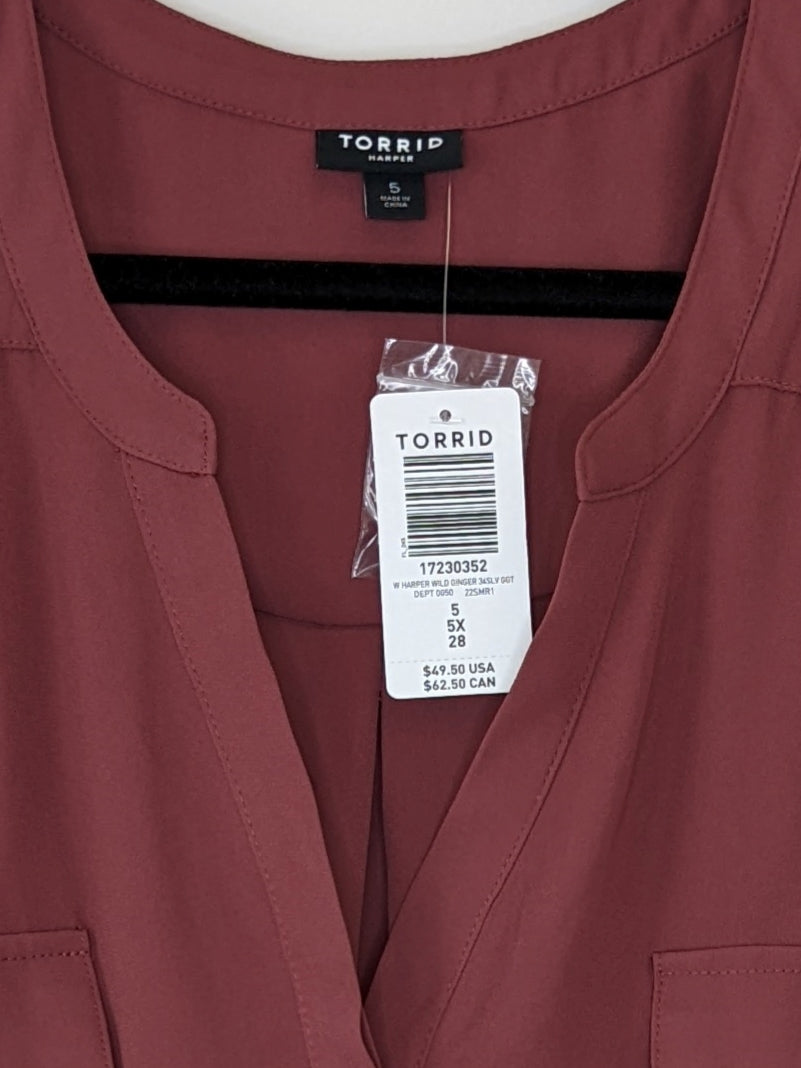 Torrid Harper Pullover Blouse Burgundy- 4X, 5X