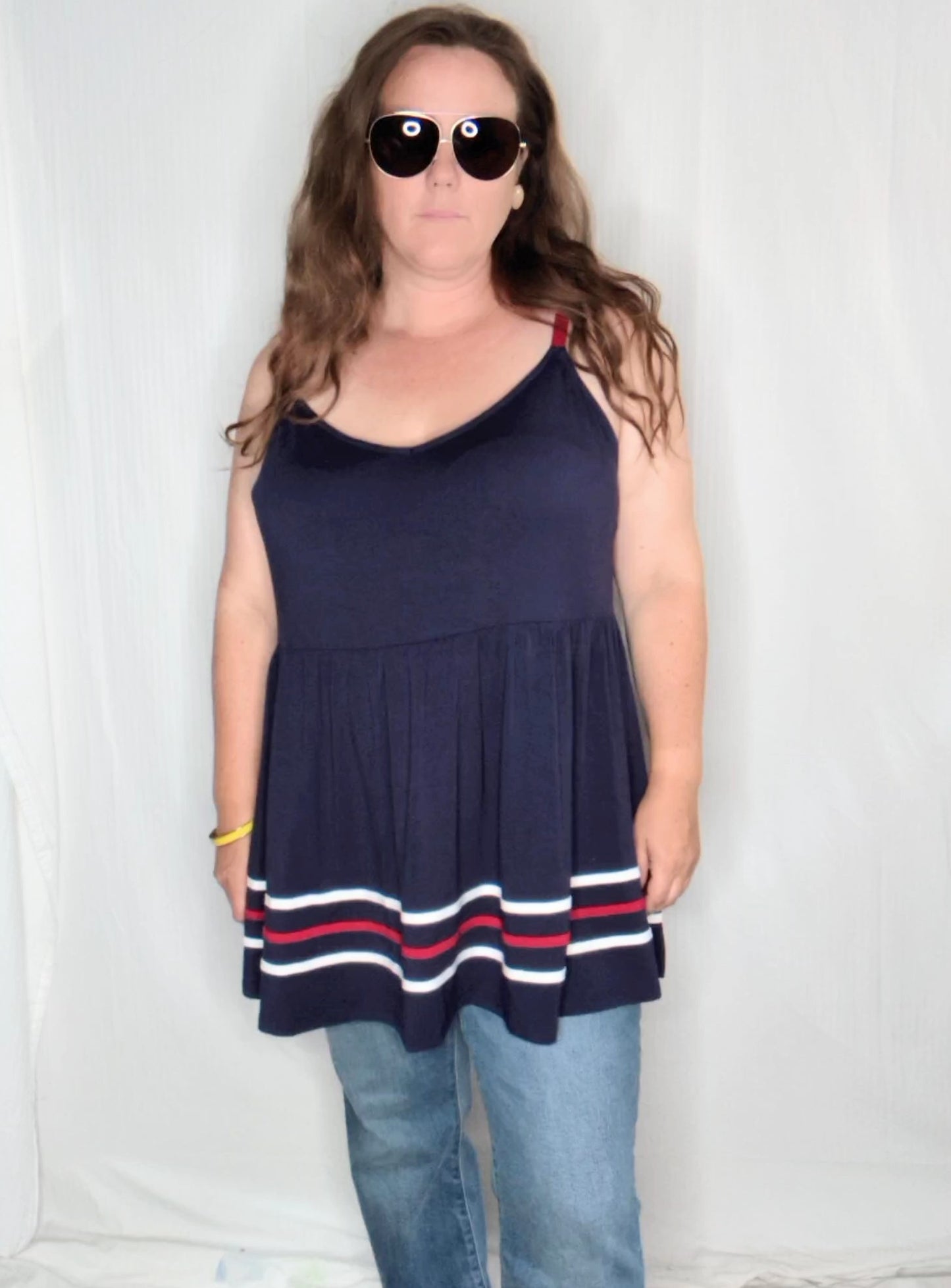 Torrid Babydoll Navy Blue and Red Sleeveless Top NWT - 3XL