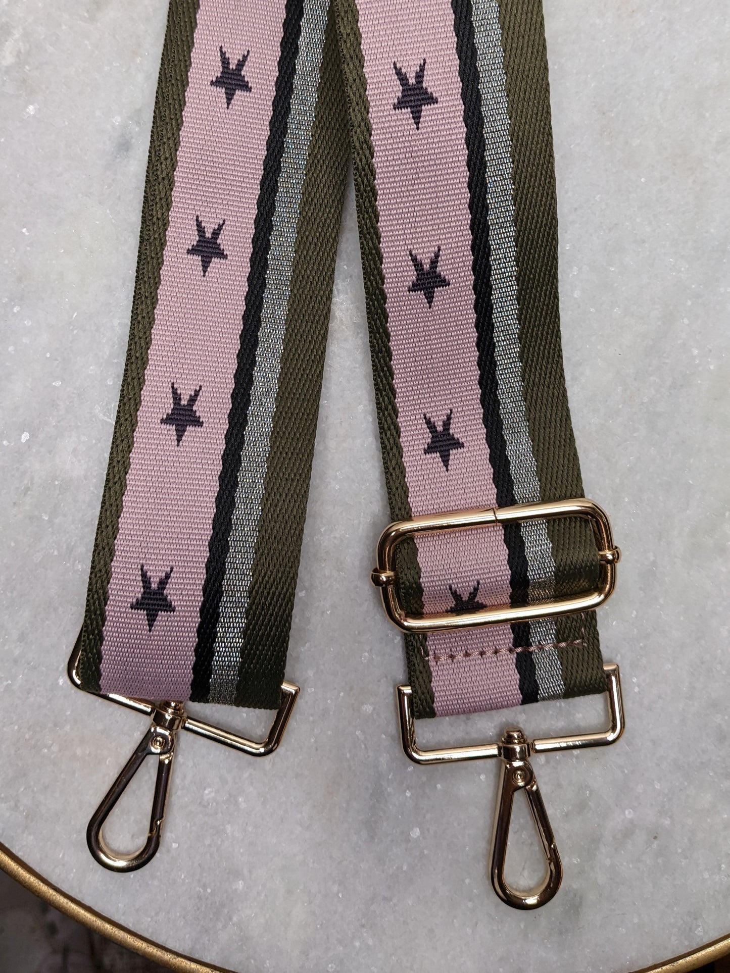 CTHRU Purses Stars and Stripes GI Jane Pink Silver Purse Strap with Gold Accents NWOT