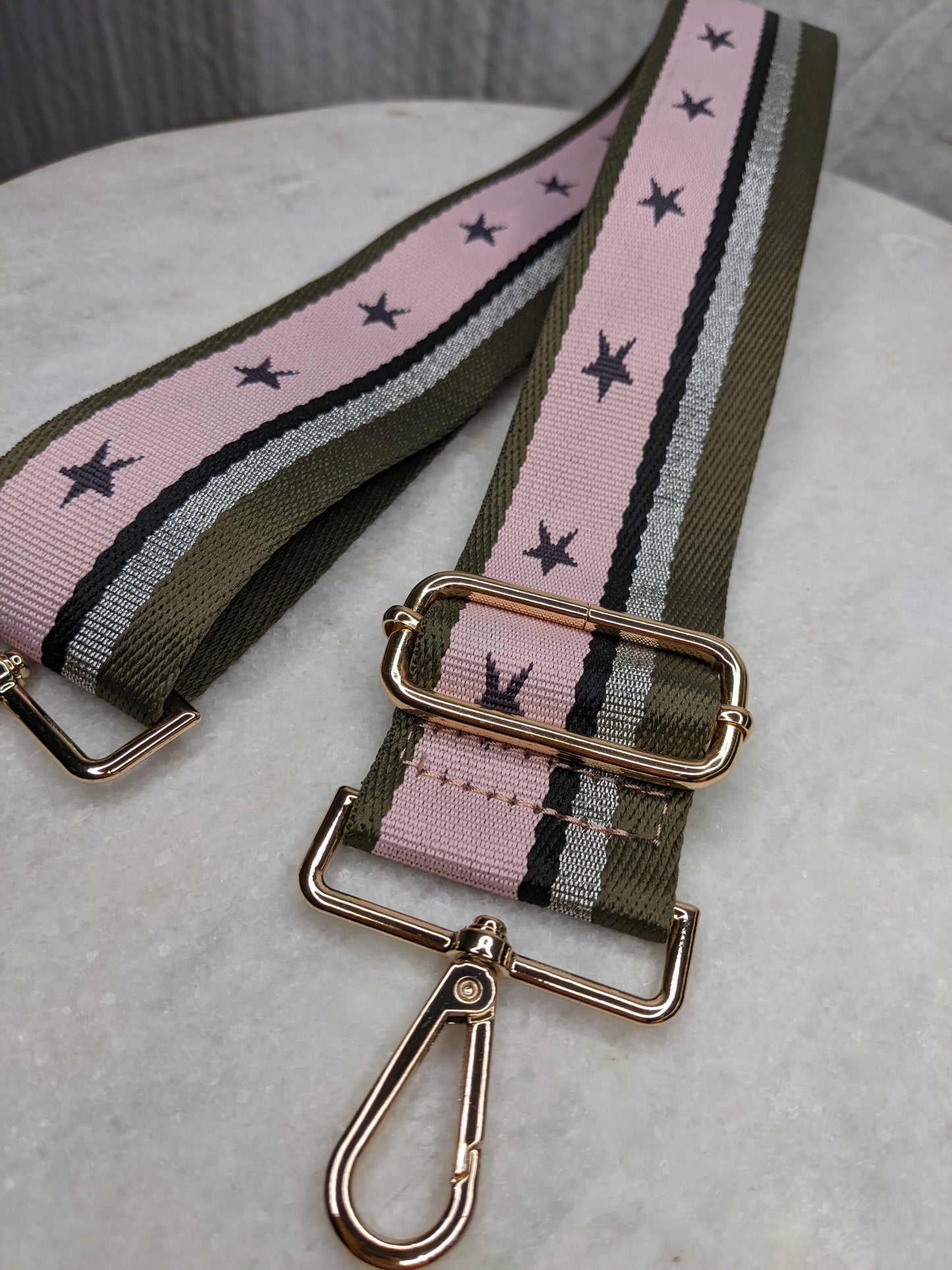 CTHRU Purses Stars and Stripes GI Jane Pink Silver Purse Strap with Gold Accents NWOT