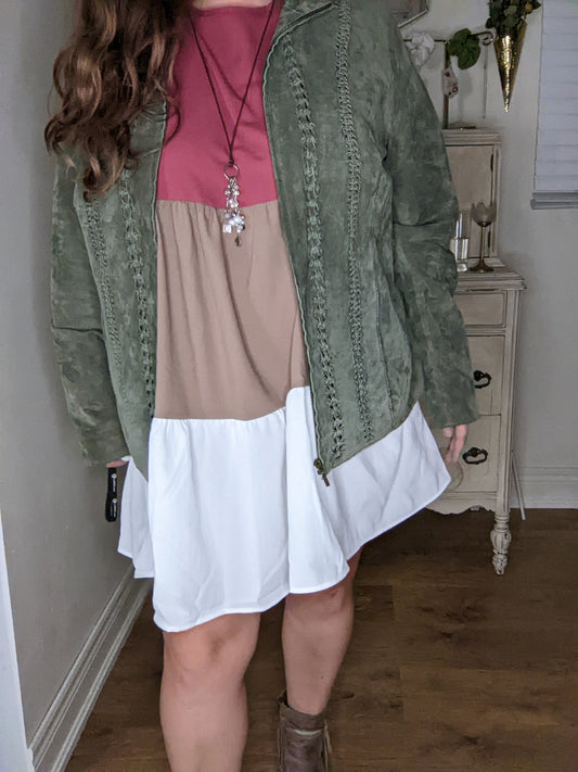 Coldwater Creek Olive Green Genuine Suede Braided Jacket – XL