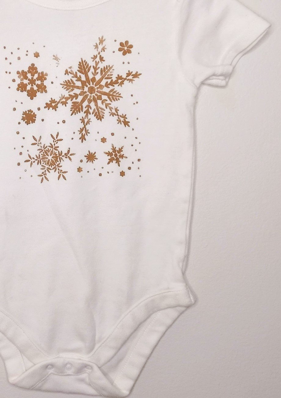 Gold Sparkly Snowflake Upcycled Baby Bodysuit - 18-24 Months