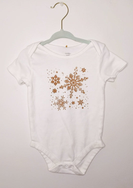 Gold Sparkly Snowflake Upcycled Baby Bodysuit - 18-24 Months