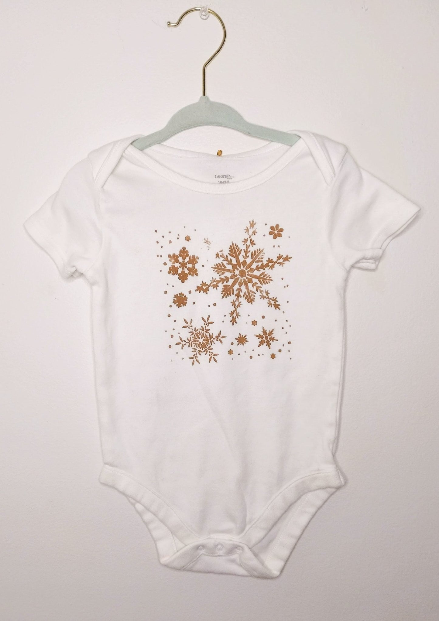 Gold Sparkly Snowflake Upcycled Baby Bodysuit - 18-24 Months